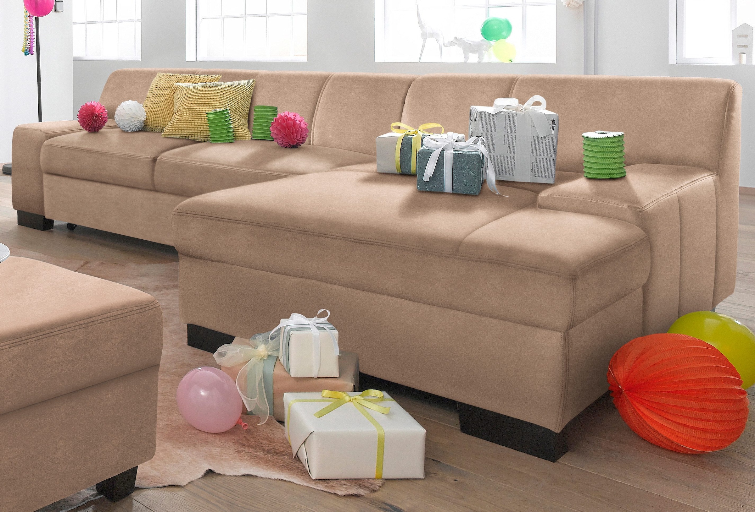 DOMO collection Ecksofa »Norma, elegant und modern, mit flachen Armlehnen, günstig online kaufen