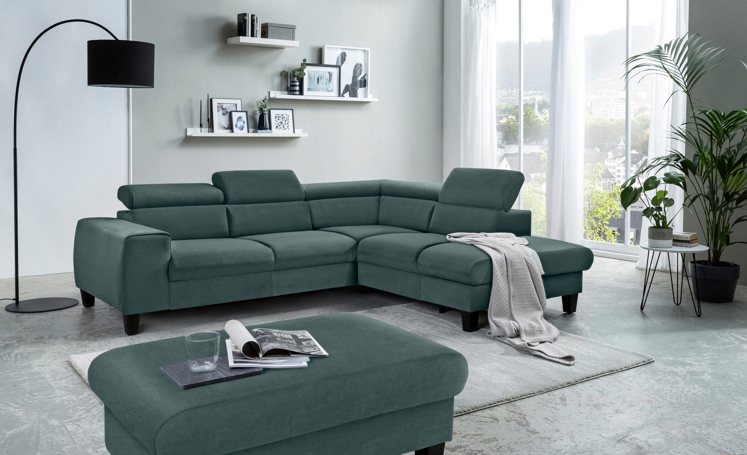COTTA Polstergarnitur »Morven L-Form«, (Set), Set bestehend aus: Ecksofa mit Kopfteilverstellung & Hocker