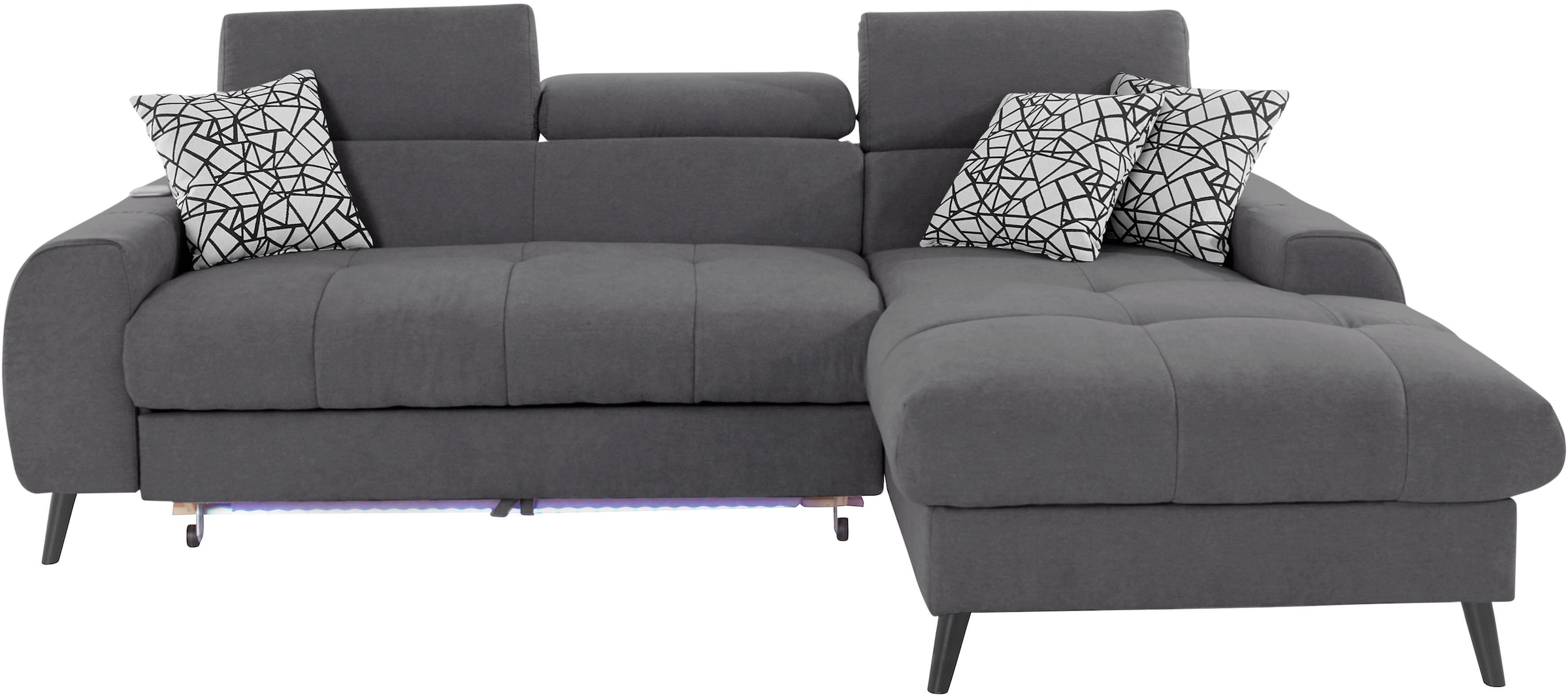 COTTA Ecksofa »Mia L-Form mit 3 Zierkissen«, wahlweise mit Bettfunktion, Bettkasten, Beleuchtung & Wireless-Charger