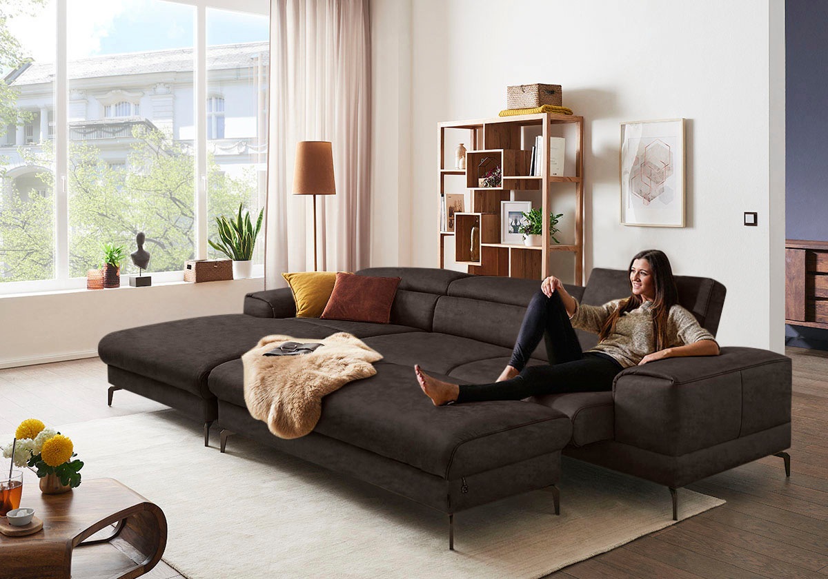 W.SCHILLIG Ecksofa »piedroo, Designsofa mit tollem Sitzkomfort, bequem und elegant, L-Form«, Kopfteilverstellung, wahlweise mit Sitztiefenverstellung, Breite 343cm