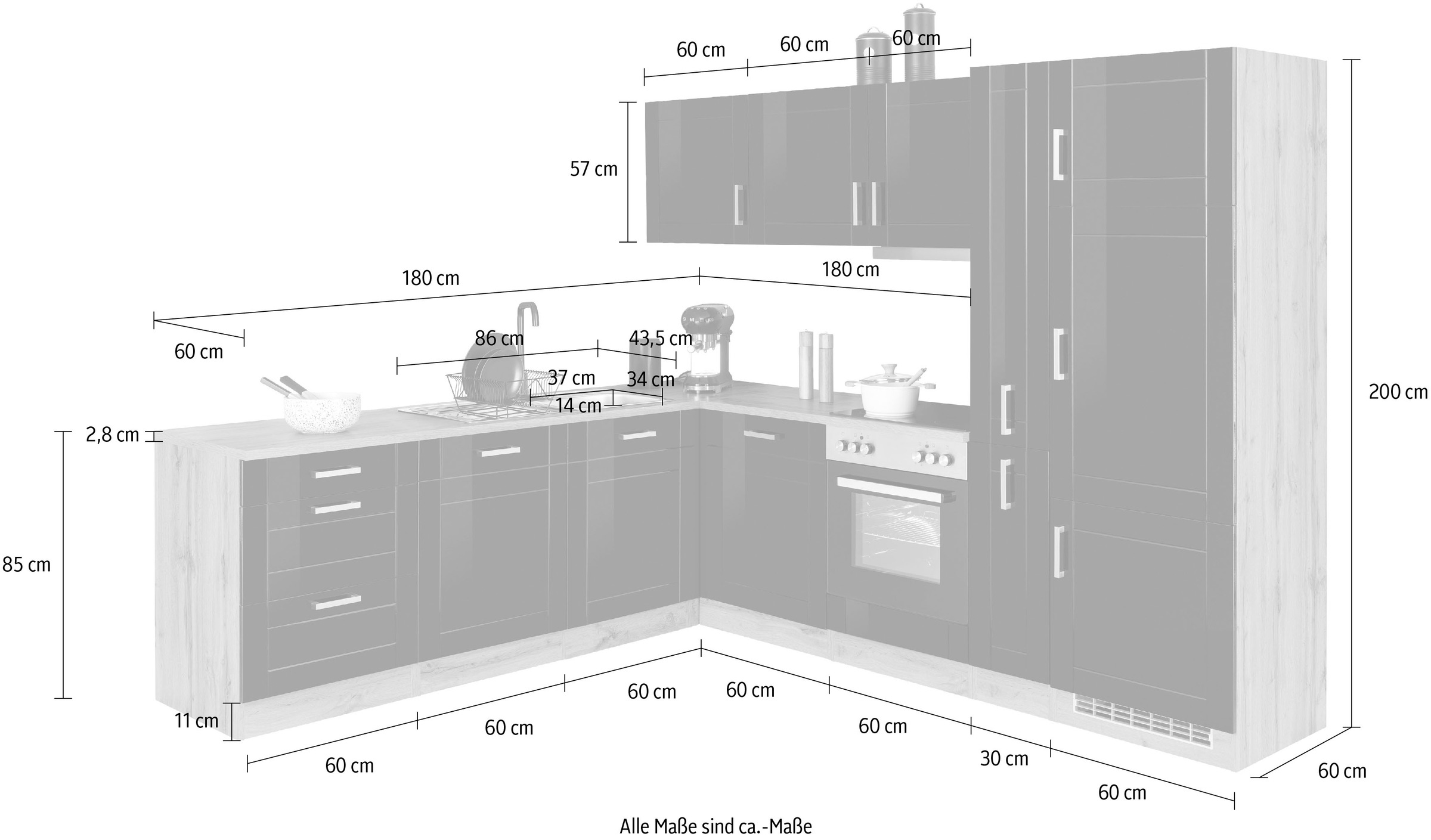 KOCHSTATION Winkelküche »KS-Tinnum«, mit E-Geräten, Stellbreite 240/270 cm