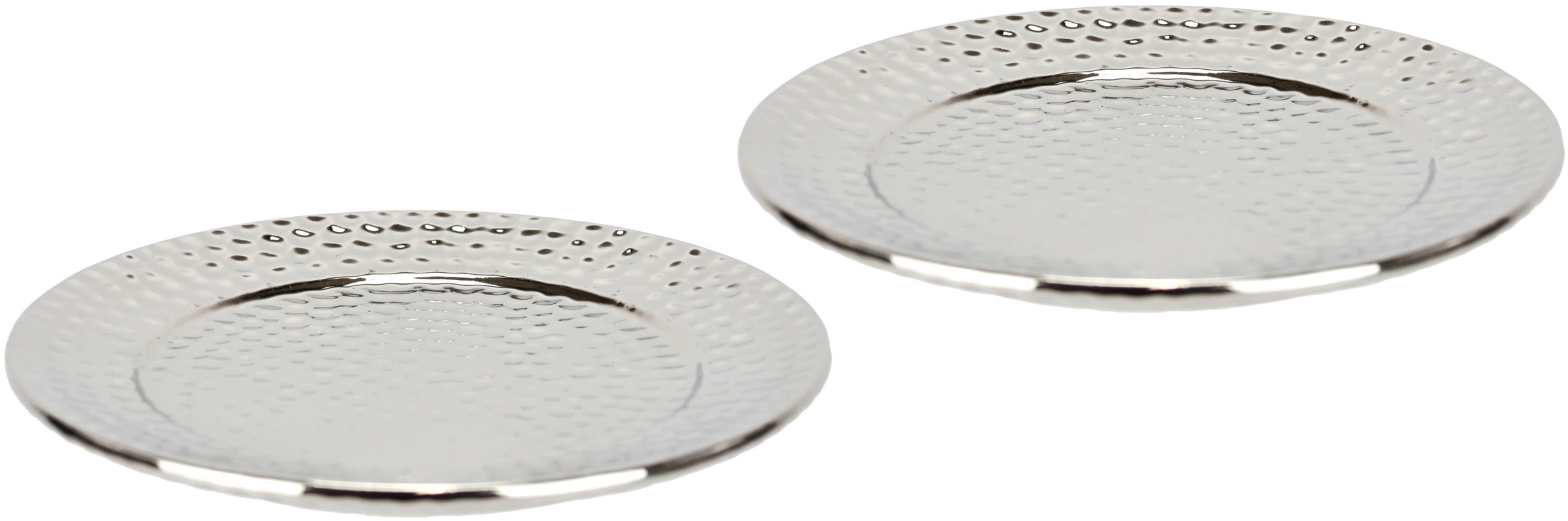 I.GE.A. Dekotablett »Keramik-Schale rund«, (2 St.), 2er Set Dekoschale silber Tablett Weihnachtsdeko Deko Advents-Tablett