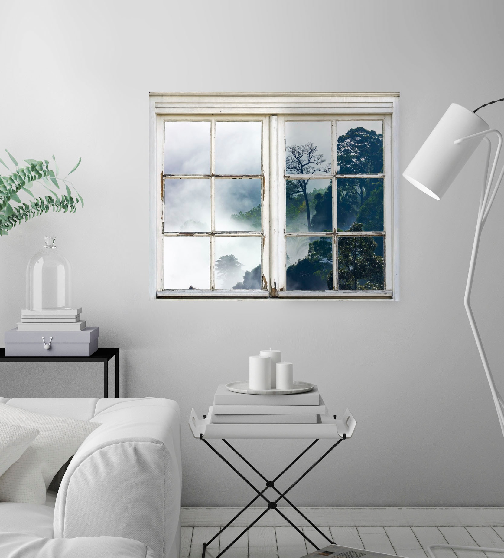 queence Wandsticker »Nebeliger Wald« Wandsticker, Wandbild, selbstklebend, 3D, Fenster
