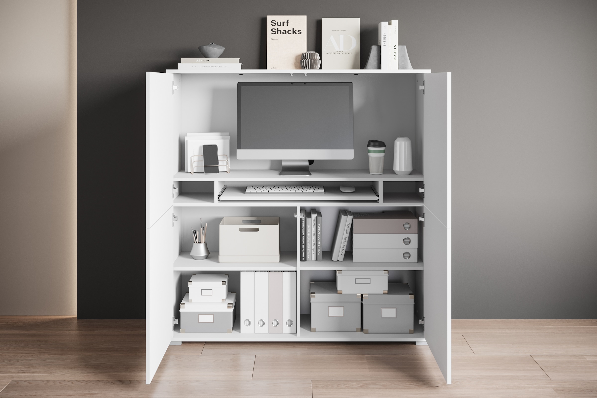 INOSIGN PC-Schrank »Kenia, Sekretär, Home Office«, (1 St.), Mit Push-to-open, Tastaturauszug und praktischem Stauraum