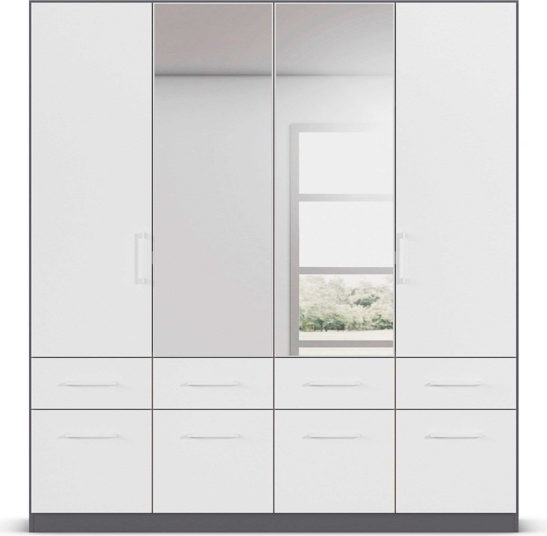 rauch Kleiderschrank »Kleiderschrank Schrank Garderobe Wäscheschrank DUNDEE«, (mit 3 Griff-Varianten), Schubladen in zwei Höhen, optional mit Spiegel MADE IN GERMANY