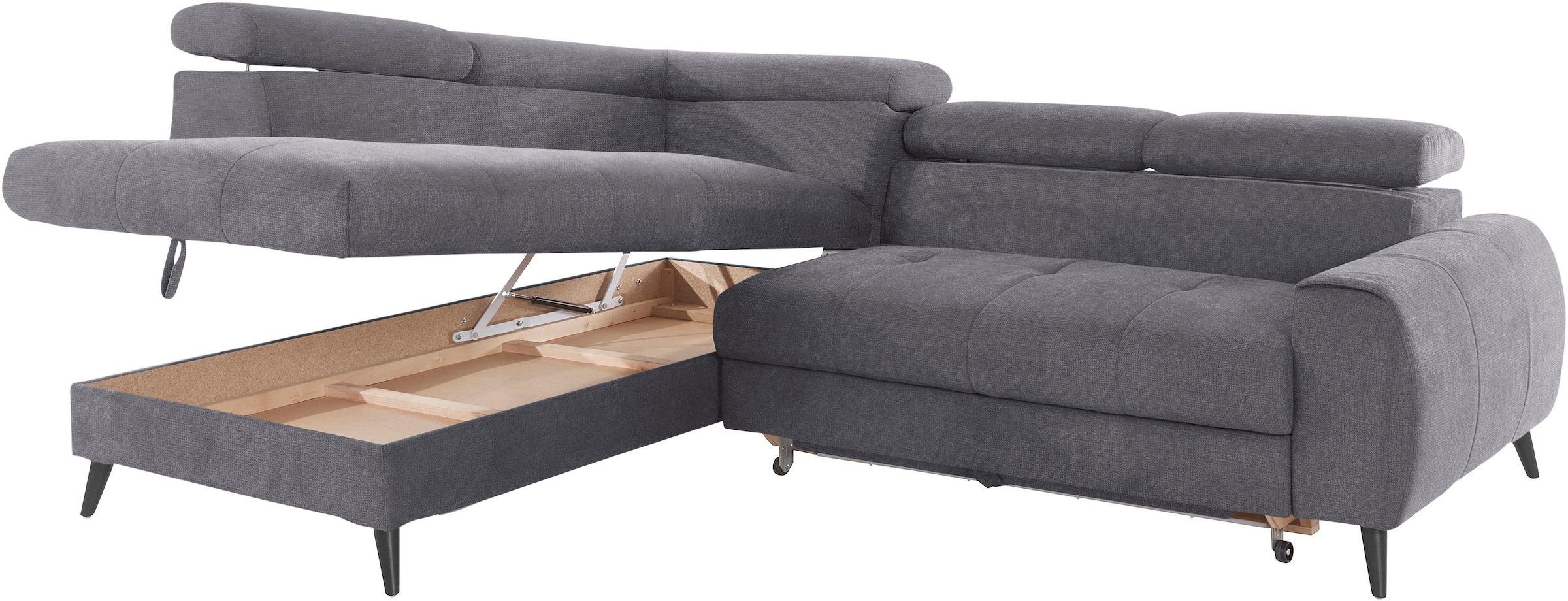 COTTA Ecksofa »Mia L-Form mit 3 Zierkissen«, wahlweise mit Bettfunktion, Bettkasten, Beleuchtung & Wireless-Charger