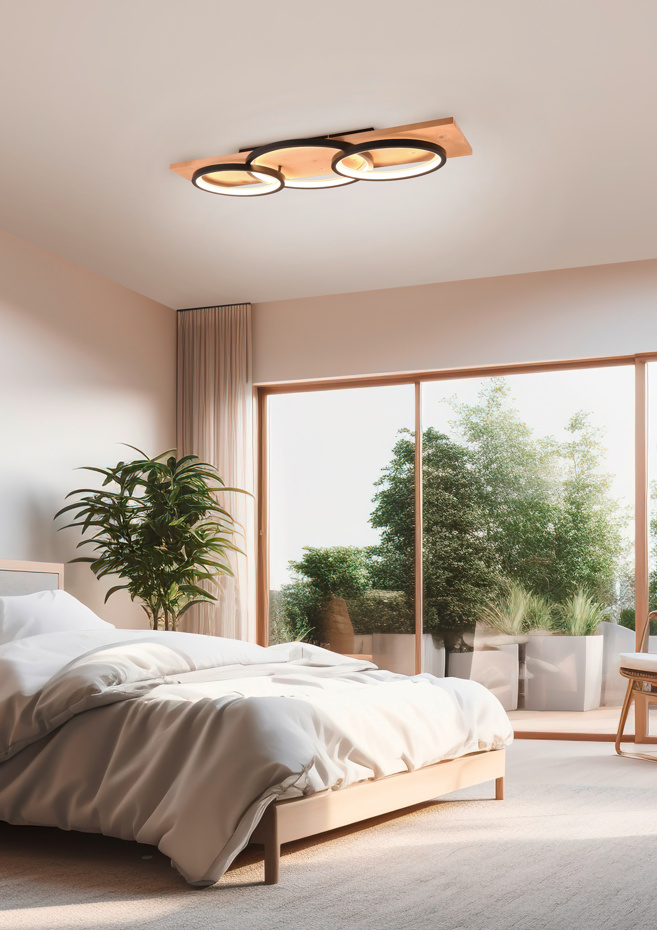 TRIO Leuchten LED Deckenleuchte »BARCA, dimmbare Deckenlampe aus Holz & Met günstig online kaufen