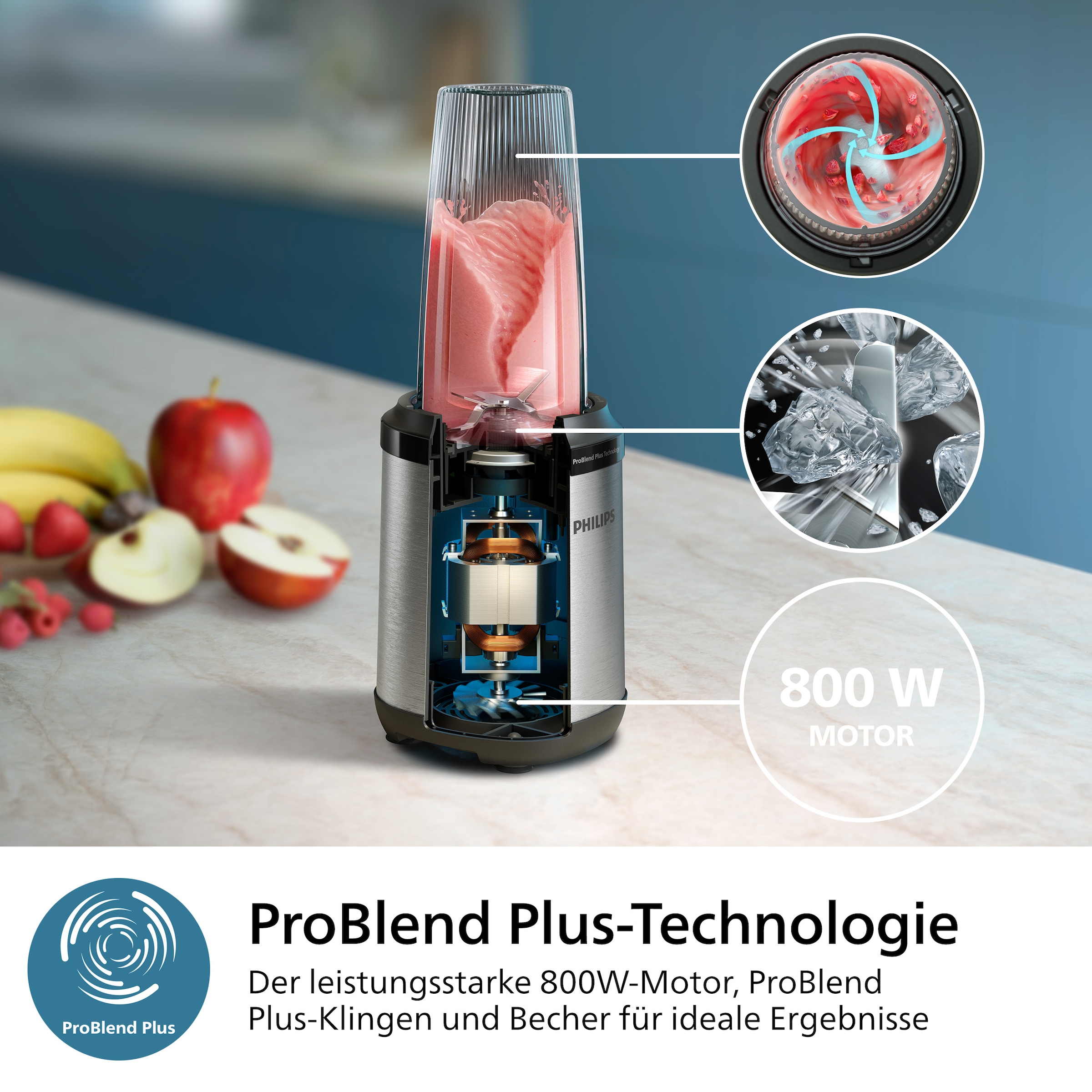 Philips Standmixer »HR2764/00 5000 Series, mit ProBlend Plus-Technologie,«, 800 W, 700ml-Tritan-Becher, kompaktes Design; Edelstahl/Schwarz