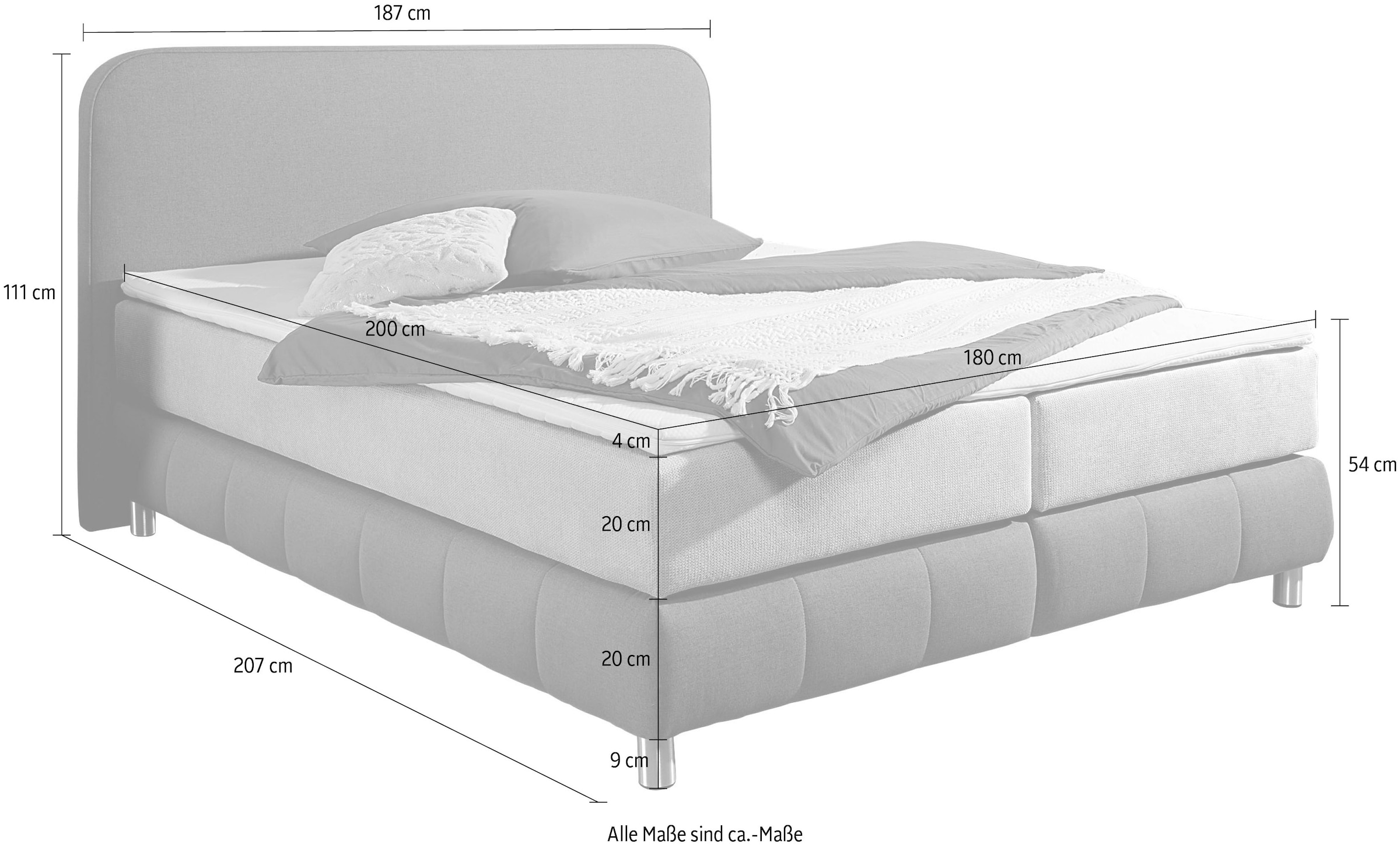 Home affaire Boxspringbett »Cesson, in verschiedenen Breiten«, inkl. Topper, wahlweise in H2, H3 oder H4 erhältlich