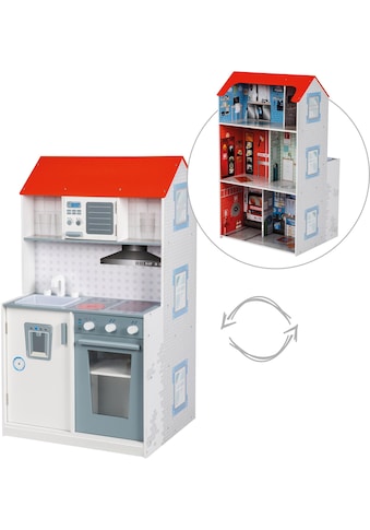 Spielküche »2-in-1, Feuerwehr«, mit mehrstöckigem Puppenhaus