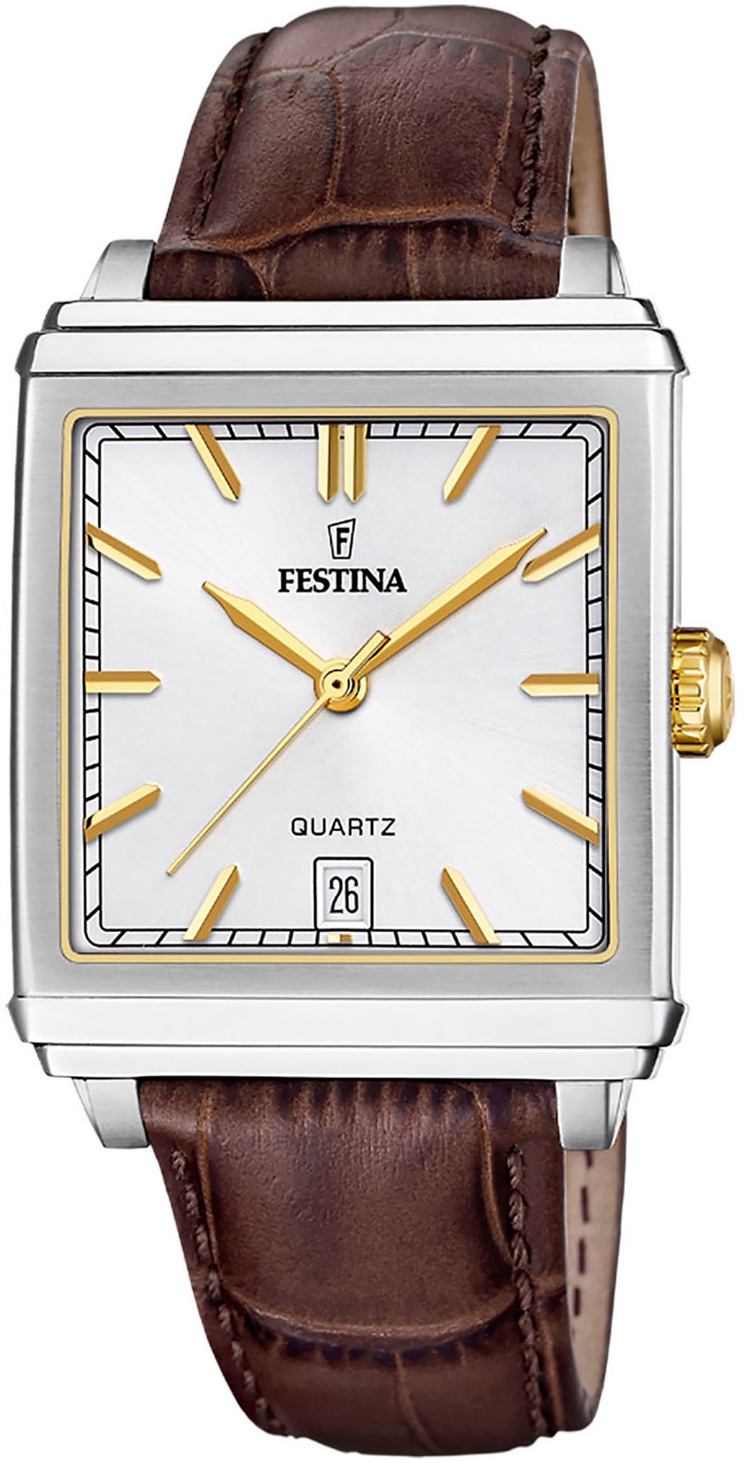 Festina Quarzuhr »On The Square«, Armbanduhr, Herrenuhr, Damenuhr, Lederarmband, Datum