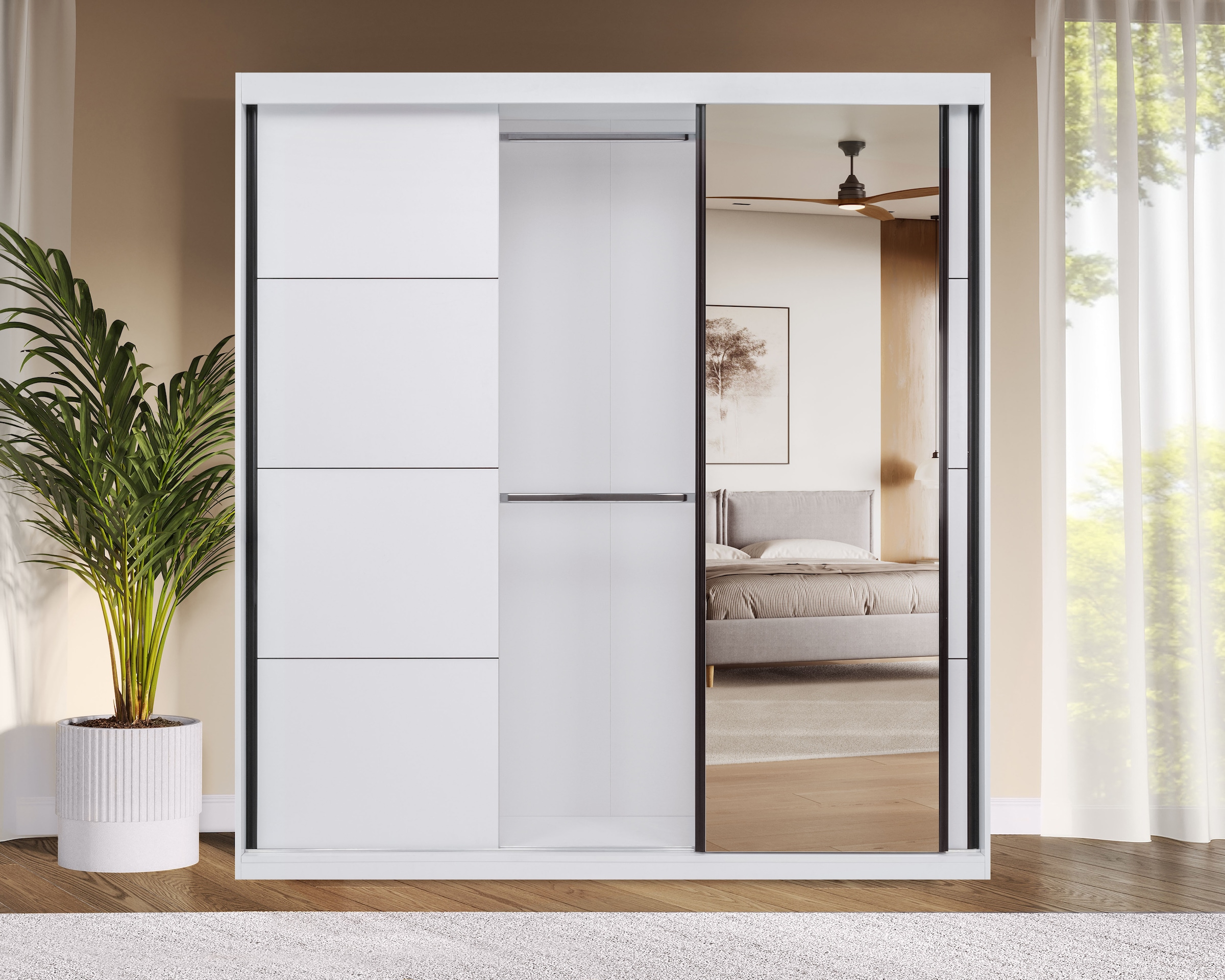 OTTO home Schwebetürenschrank »Tonara Schrank, Kleiderschrank, Schiebetürenschrank« inklusive Spiegeltür, 2 Kleiderstangen & 4 Schubkastenauszügen