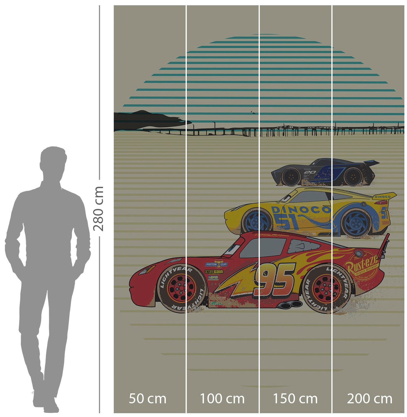 Komar Vliestapete »Digitaldruck Vlies - Cars Stream Lines - Größe 200 x 280 cm«, bedruckt, Kinderzimmer