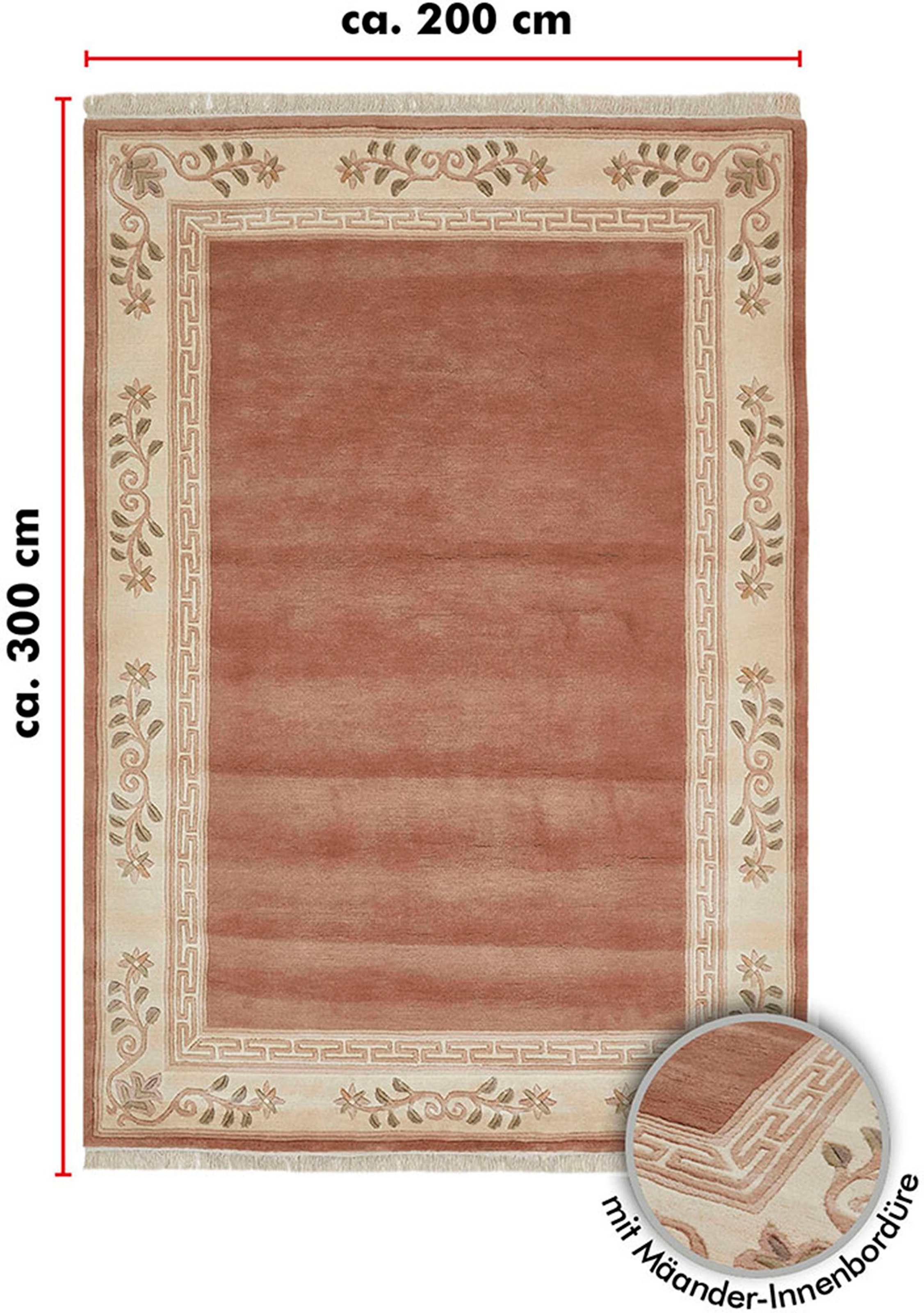 LUXOR living Wollteppich »Adour«, rechteckig, 18 mm Höhe, reine Wolle, handgeknüpft, mit Bordüre und Fransen, Wohnzimmer