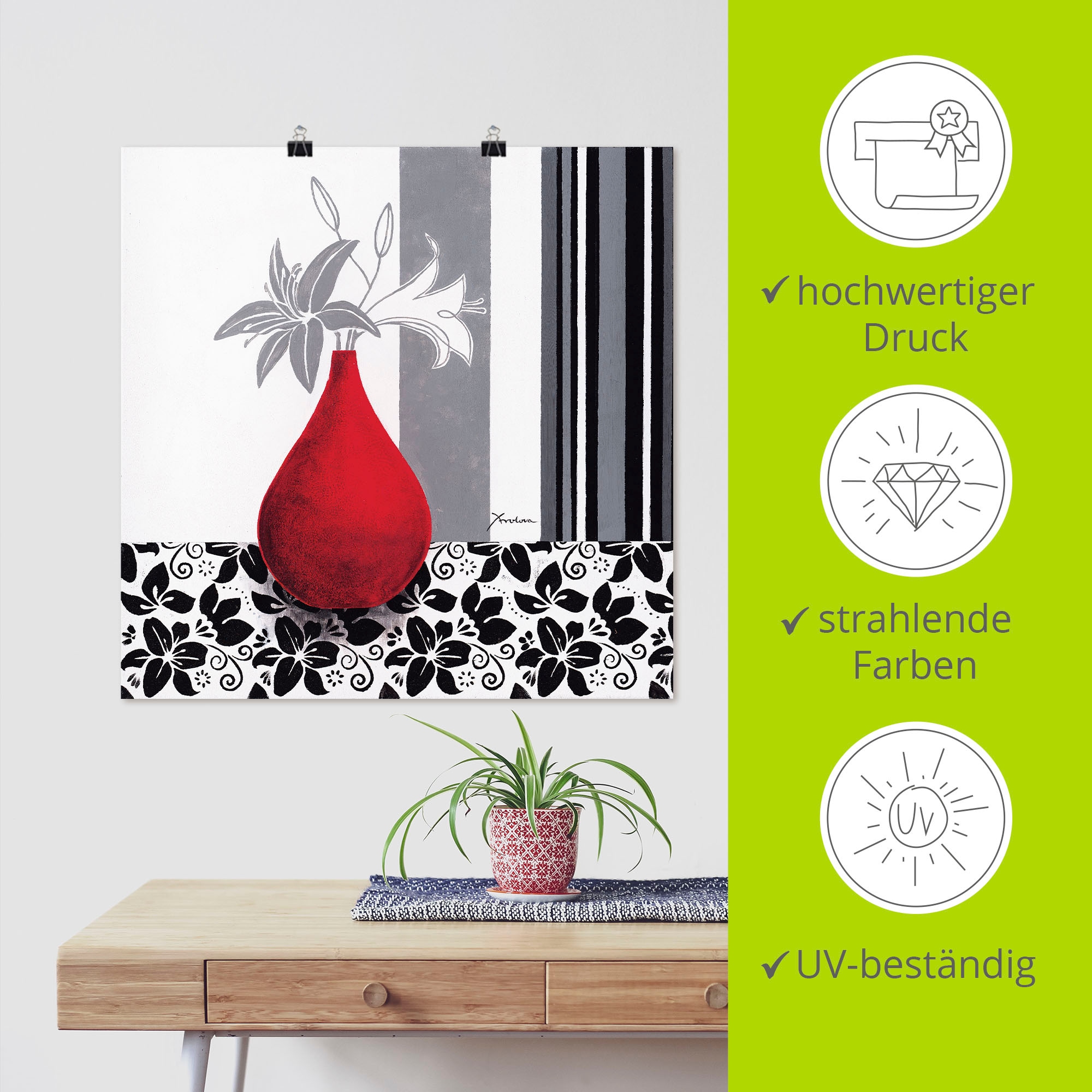 Artland Wandbild »Blumenmuster«, Vasen & Töpfe, (1 St.), als Alubild, Outdoorbild, Poster in verschied. Größen