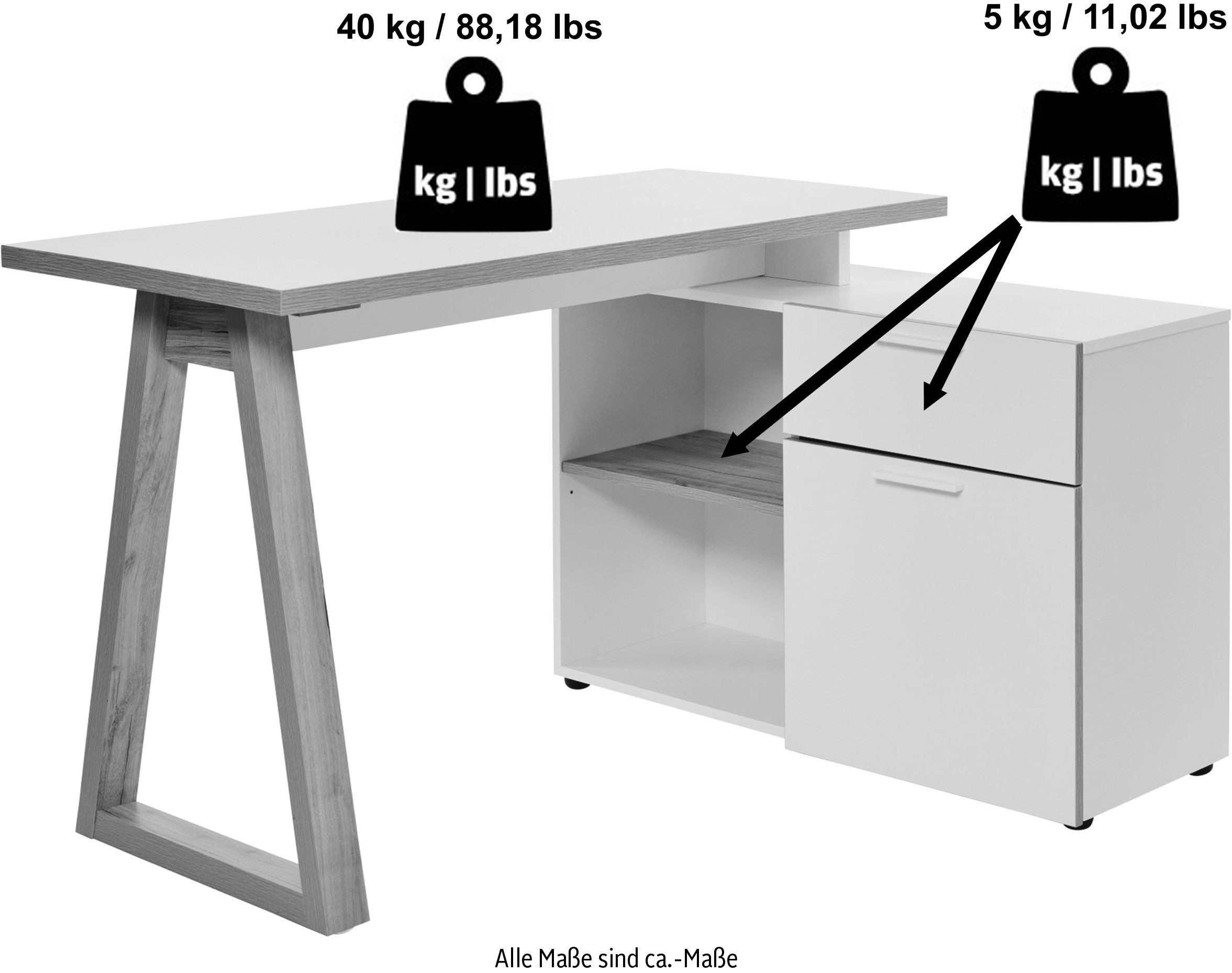 Jahnke Eckschreibtisch »CLUB C 130 E«, Eckschreibtisch, wechselseitig montierbar, Breite 130 cm