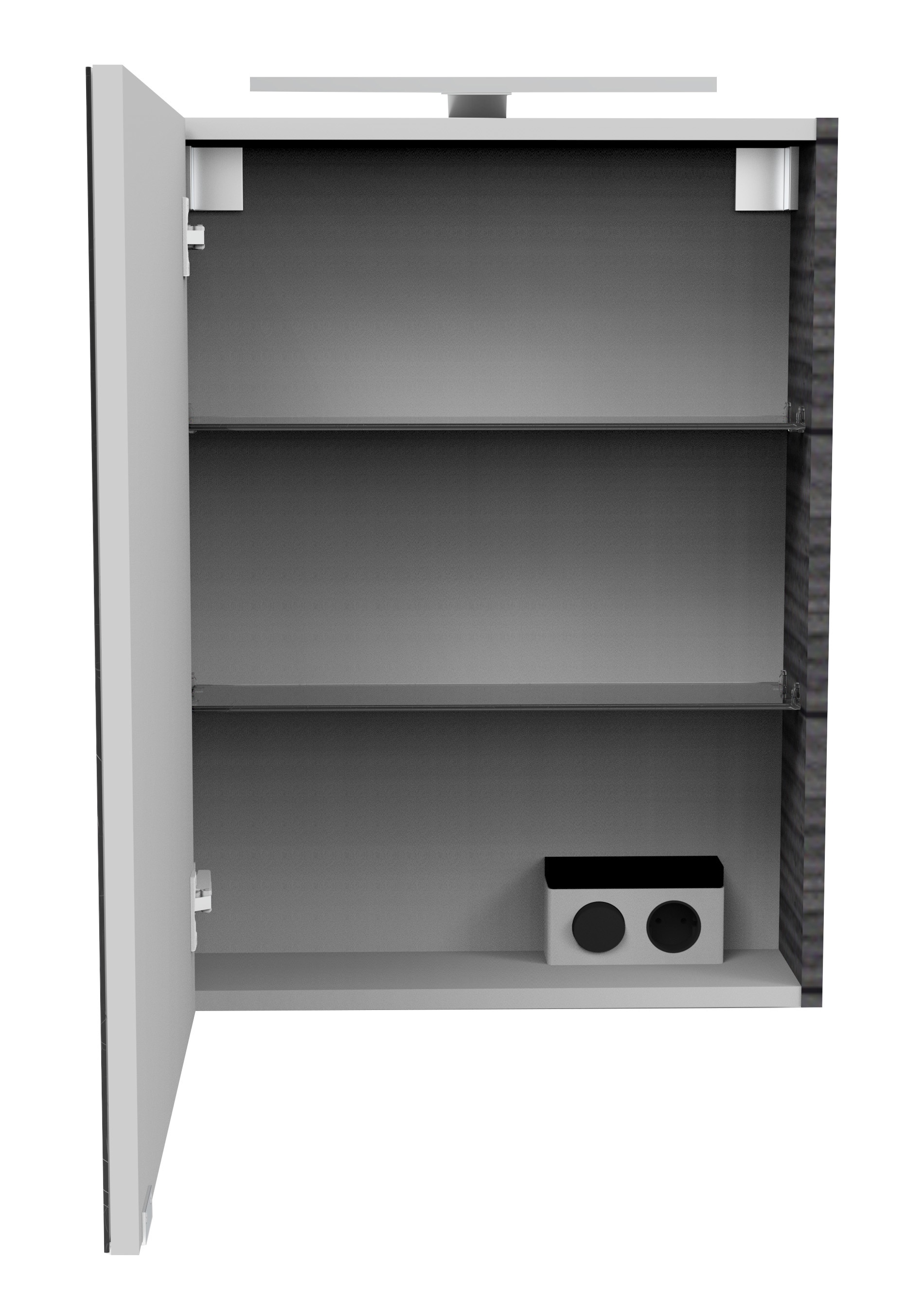FACKELMANN Spiegelschrank »SBC«, (Spiegelschrank mit LED-Aufsatzleuchte), Aufsatzleuchte, Schalter und Steckdose, Breite 50cm, Anschlag links