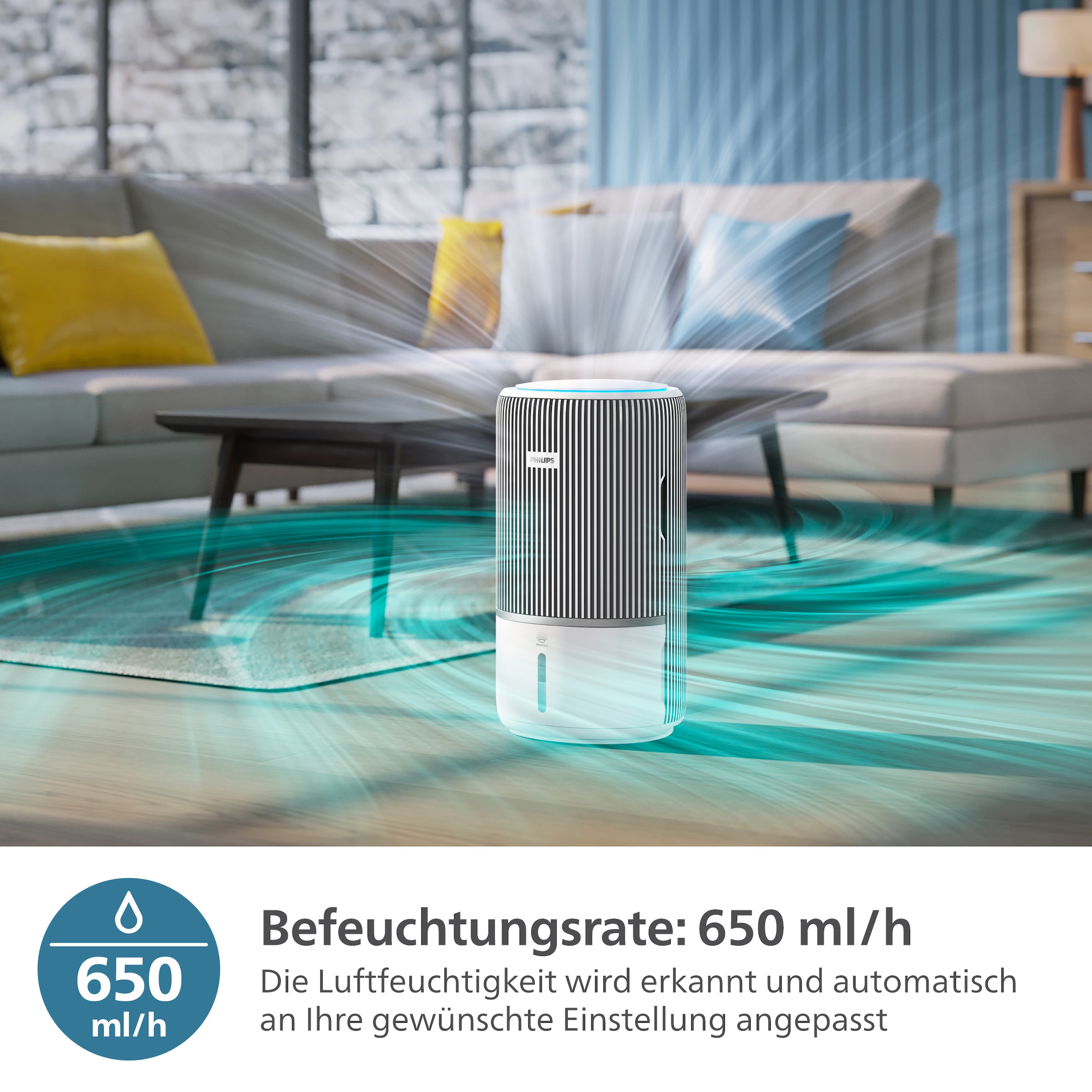 Philips Kombigerät Luftbefeuchter und -reiniger »AC3420/10 PureProtect Water 3400 Series, HEPA- und Aktivkohlefilter«, für 78 m² Räume, mit 300 m³/h CADR und 650 ml/h Befeuchtungsrate, WLAN, Air+ App