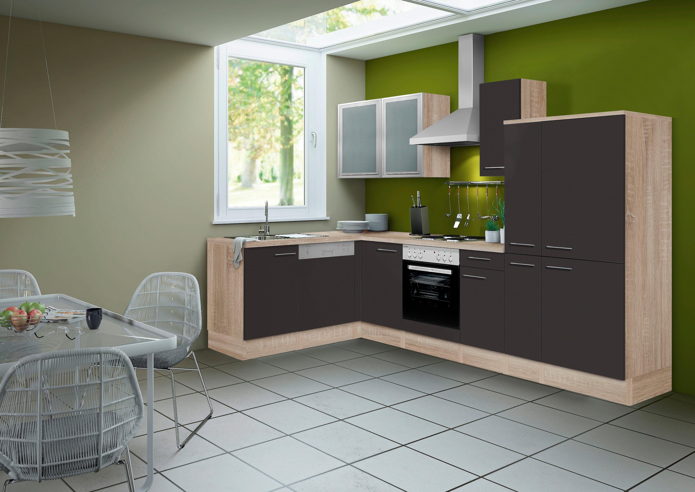 OPTIFIT Winkelküche »Kalmar« Stellbreite 300x175 cm, wahlweise mit E-Geräten, mit Arbeitsplatte