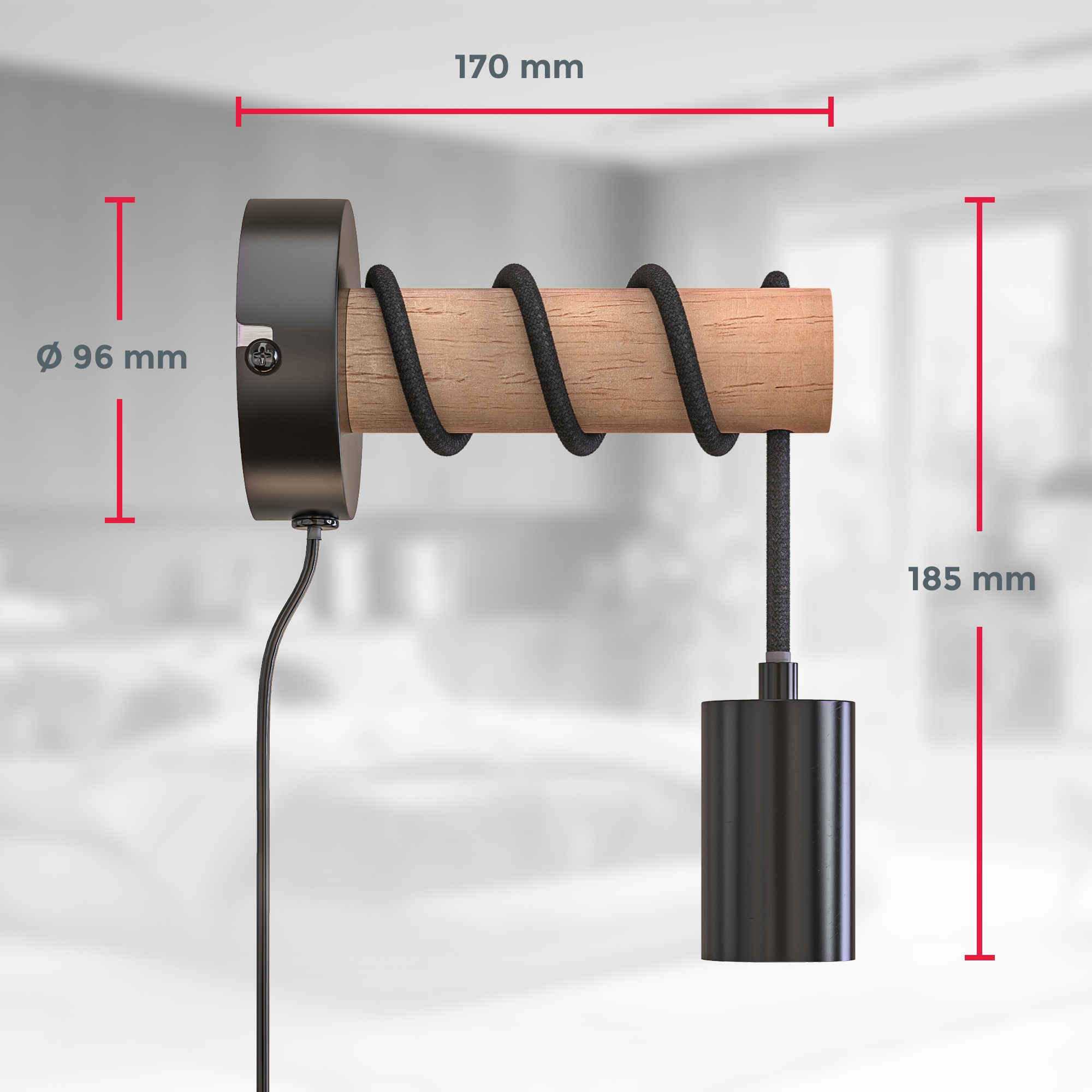 B.K.Licht Wandleuchte, 1 flammig, Leuchtmittel E27 | ohne Leuchtmittel, Wandlampe, 1 flammig, Industrial-Design, Retro, Stahl, Holz, rund