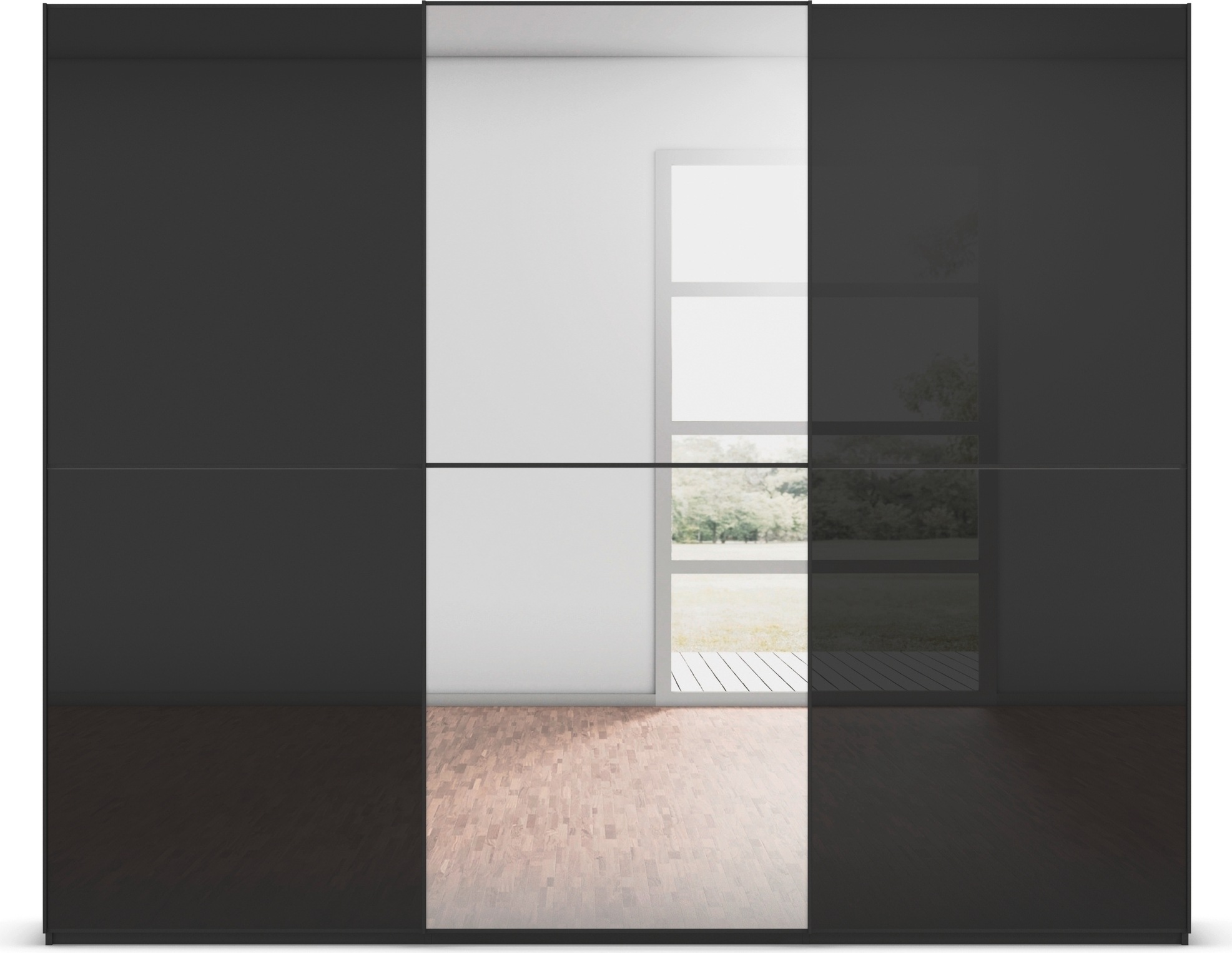 rauch Schwebetürenschrank »Kleiderschrank Schrank Garderobe Schlafzimmerschrank SCALE-DUO«, edle zweigeteilte Türen Spiegel/Glas-Mix 3 Zierleisten MADE IN GERMANY