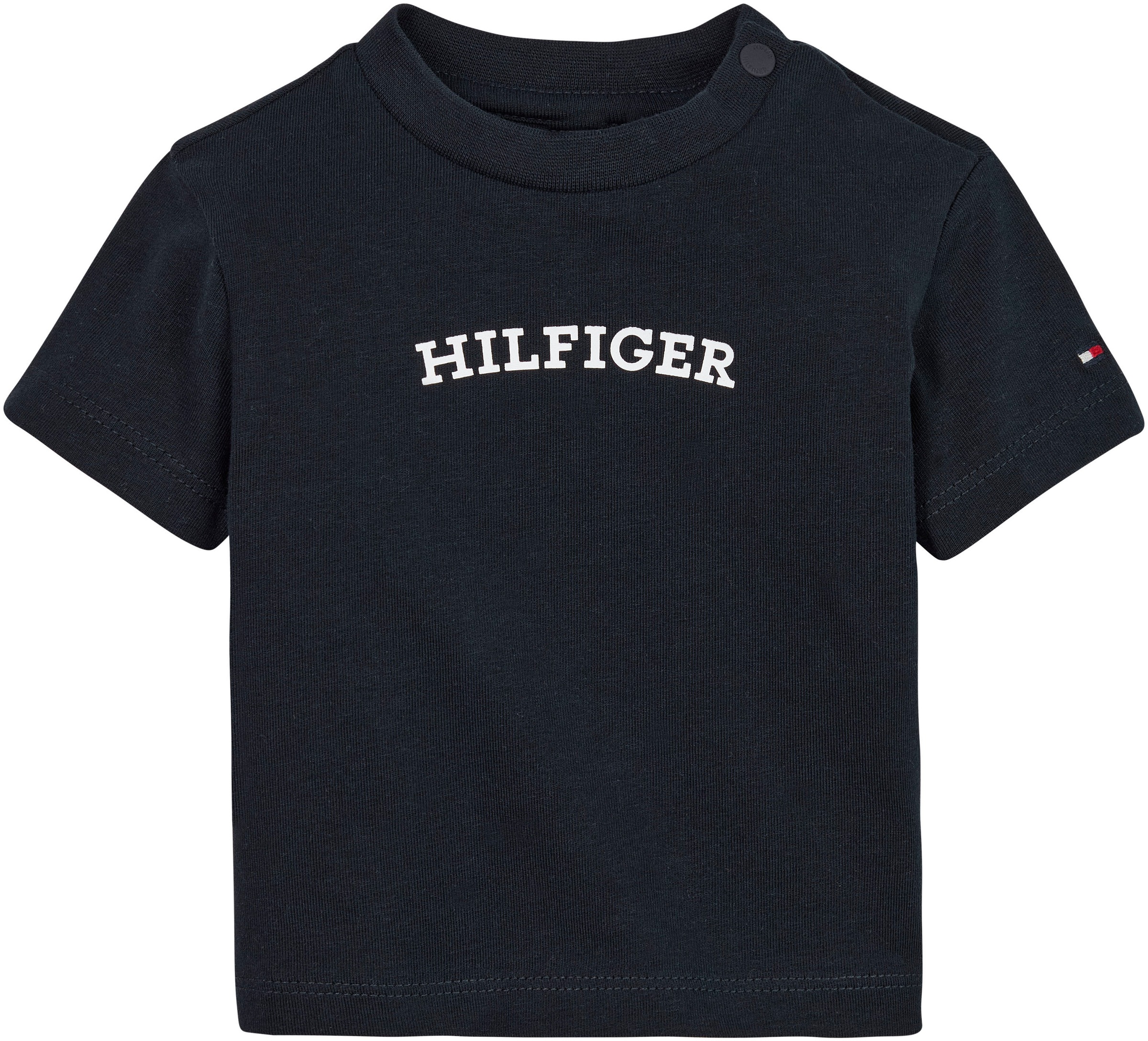 Tommy Hilfiger T-Shirt »BABY CURVED MONOTYPE TEE S/S«, mit großem Hilfiger Front Print & Logo-Flag