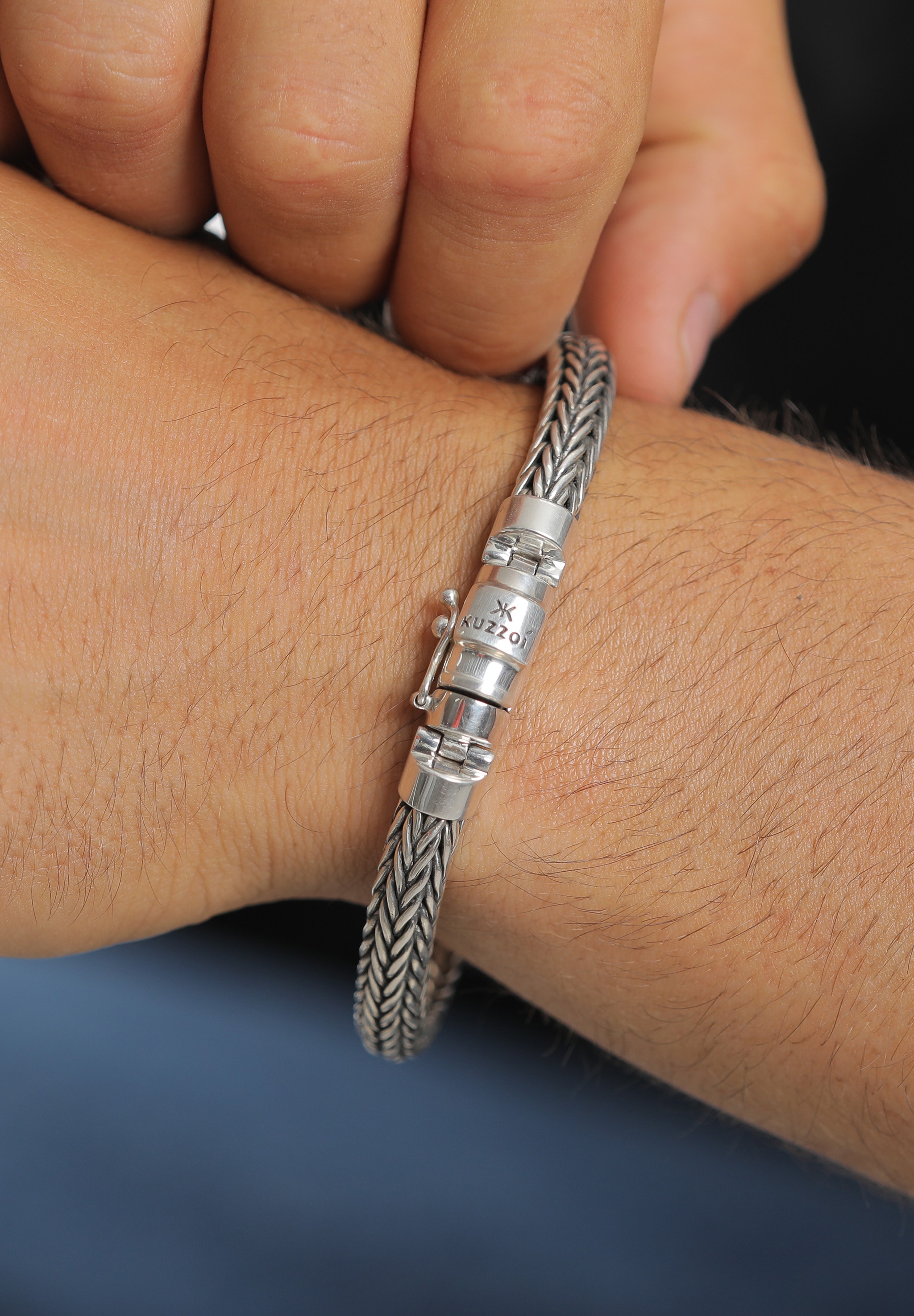 Kuzzoi Armband »Herren oxidiert Kastenverschluss 925 Silber«