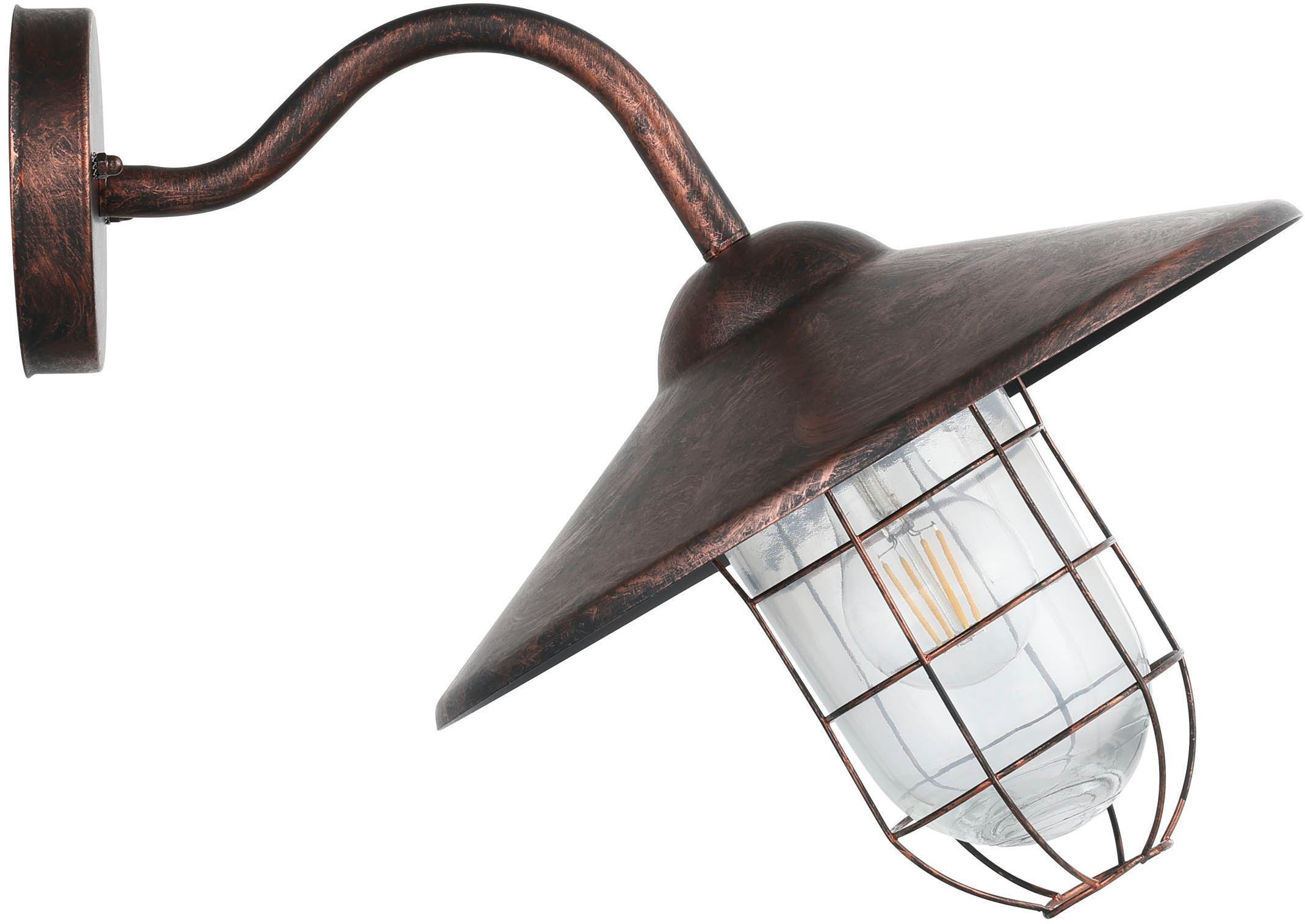 EGLO Wandleuchte »Melgoa Außen-Wandlampe, Wandleuchte aus Stahl und Glas, E27, IP44« E27 1 Stk. Wand-/Deckenleuchte - L30 x H25 x AL38 cm - kupferfarben-antik