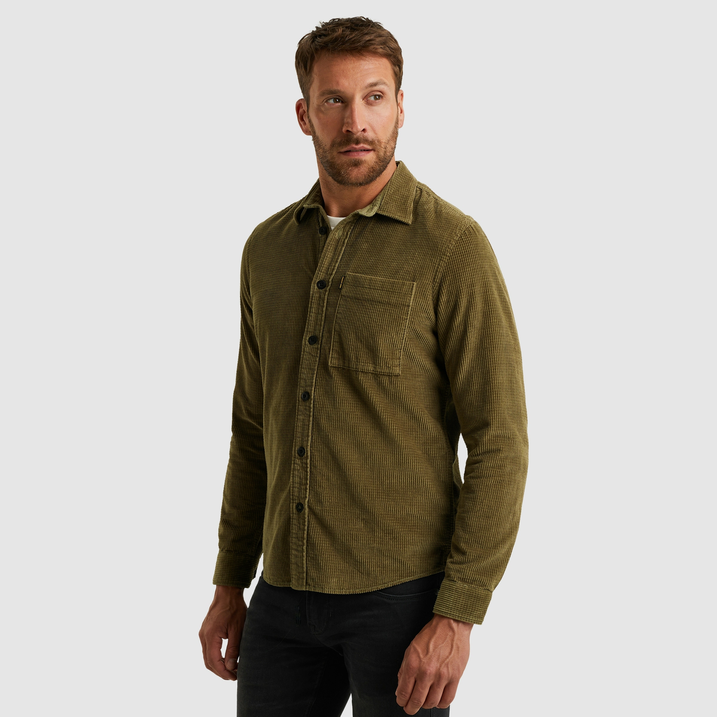 PME LEGEND Langarmhemd aus softem Cord, mit Knopfleiste