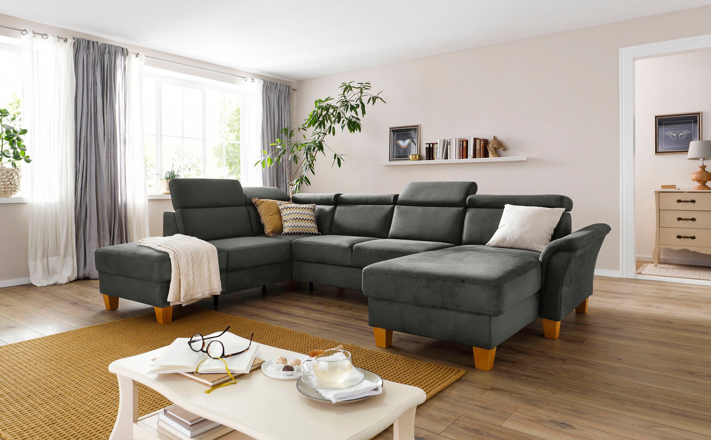 Home affaire Wohnlandschaft »Conville U-Form«, Kopfteilverstellung wahlweise mit Bettfunktion und Bettkasten