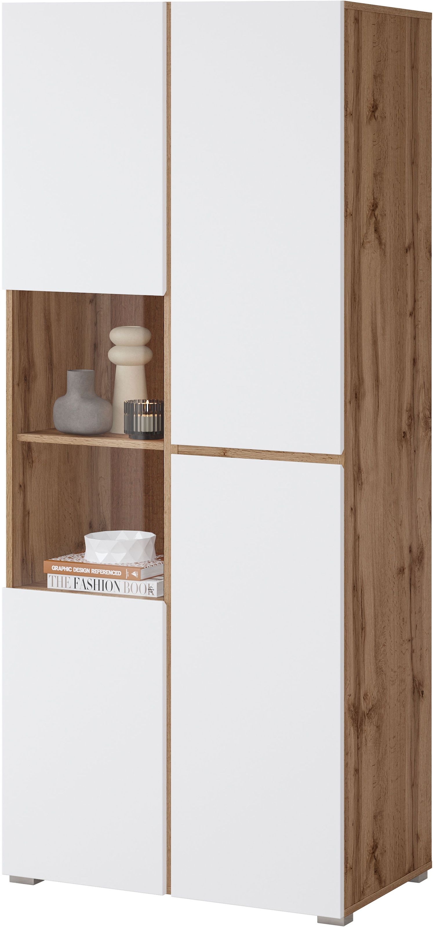 INOSIGN Vitrine »Cross, Höhe 183,5 cm, moderne grifflose Standvitrine mit 3 Türen«, Hochschrank mit viel Stauraum, Glastür und verstellbaren Einlegeböden