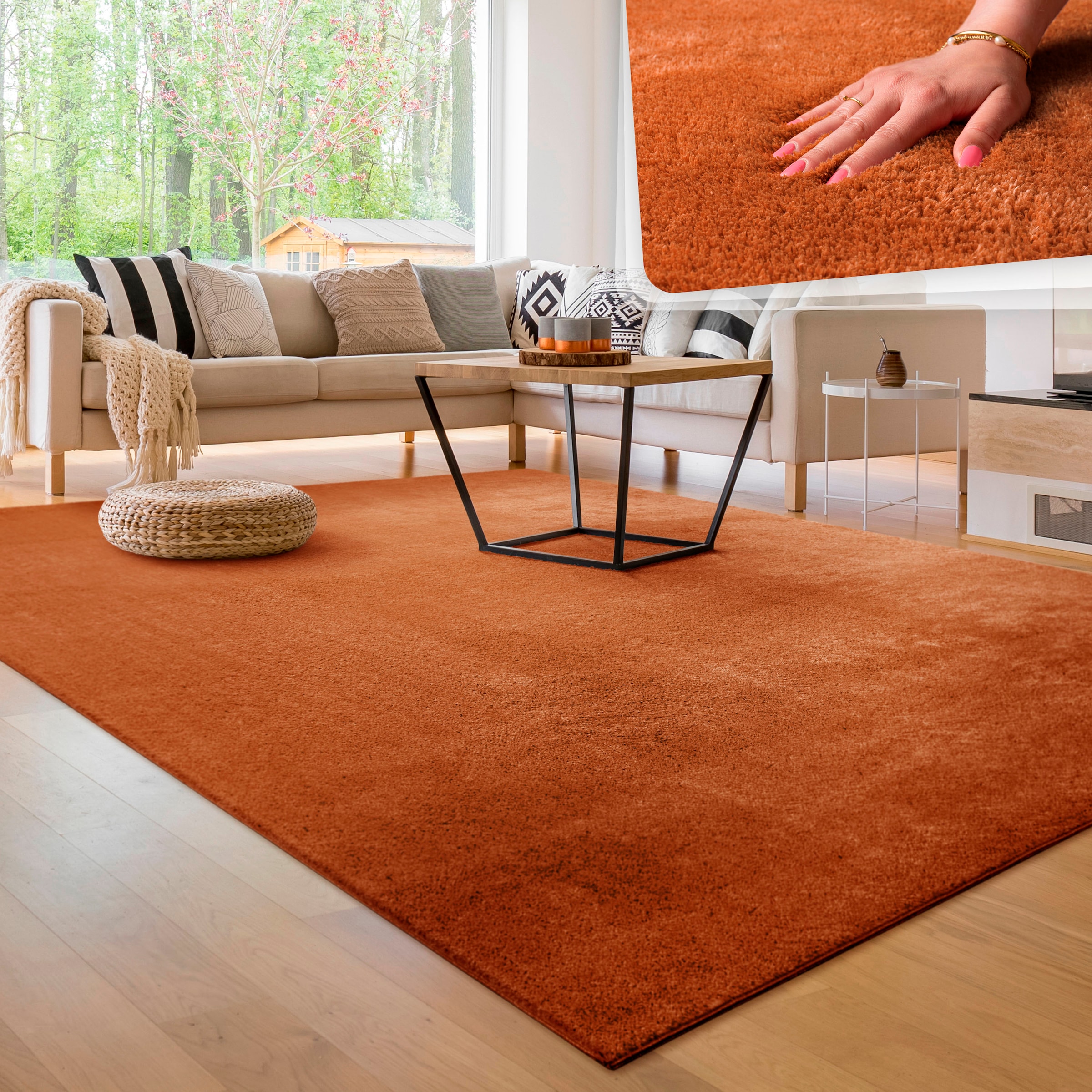 Paco Home Teppich »Cadiz 630«, rechteckig, Uni-Farben, besonders weich,  auch als Läufer erhältlich, waschbar auf Rechnung bestellen
