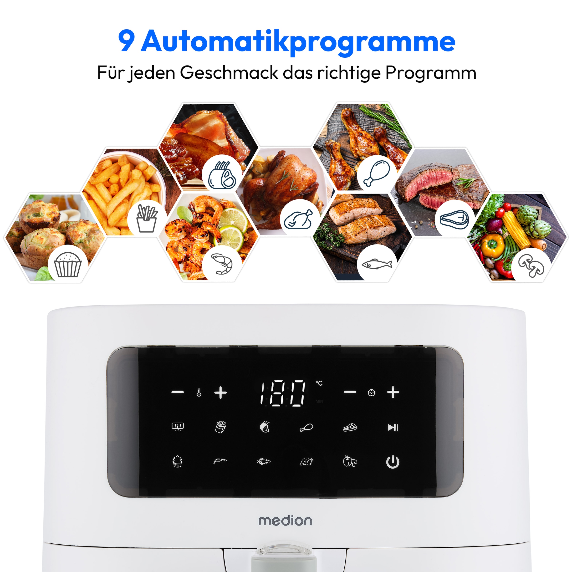 Medion® Heißluftfritteuse »MD 11740 E40 XL«, 2000 W, digitales Bedienfeld, 9 Automatikprogramme