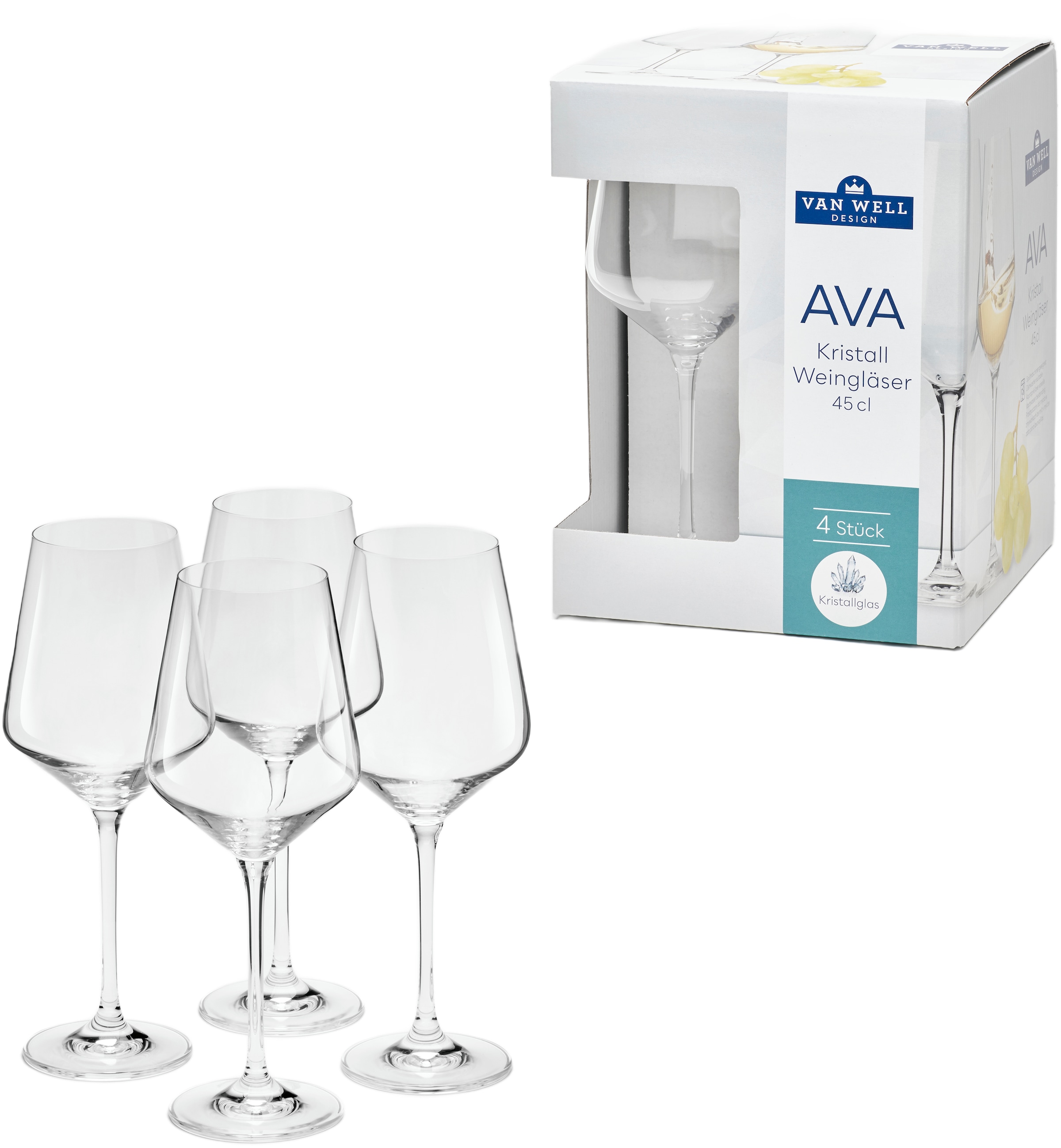 van Well Weinglas »Ava, Weingläser 45,0 cl, 4 Stück« Geschenkkarton mit Sichtfenster, spülmaschinengeeignet