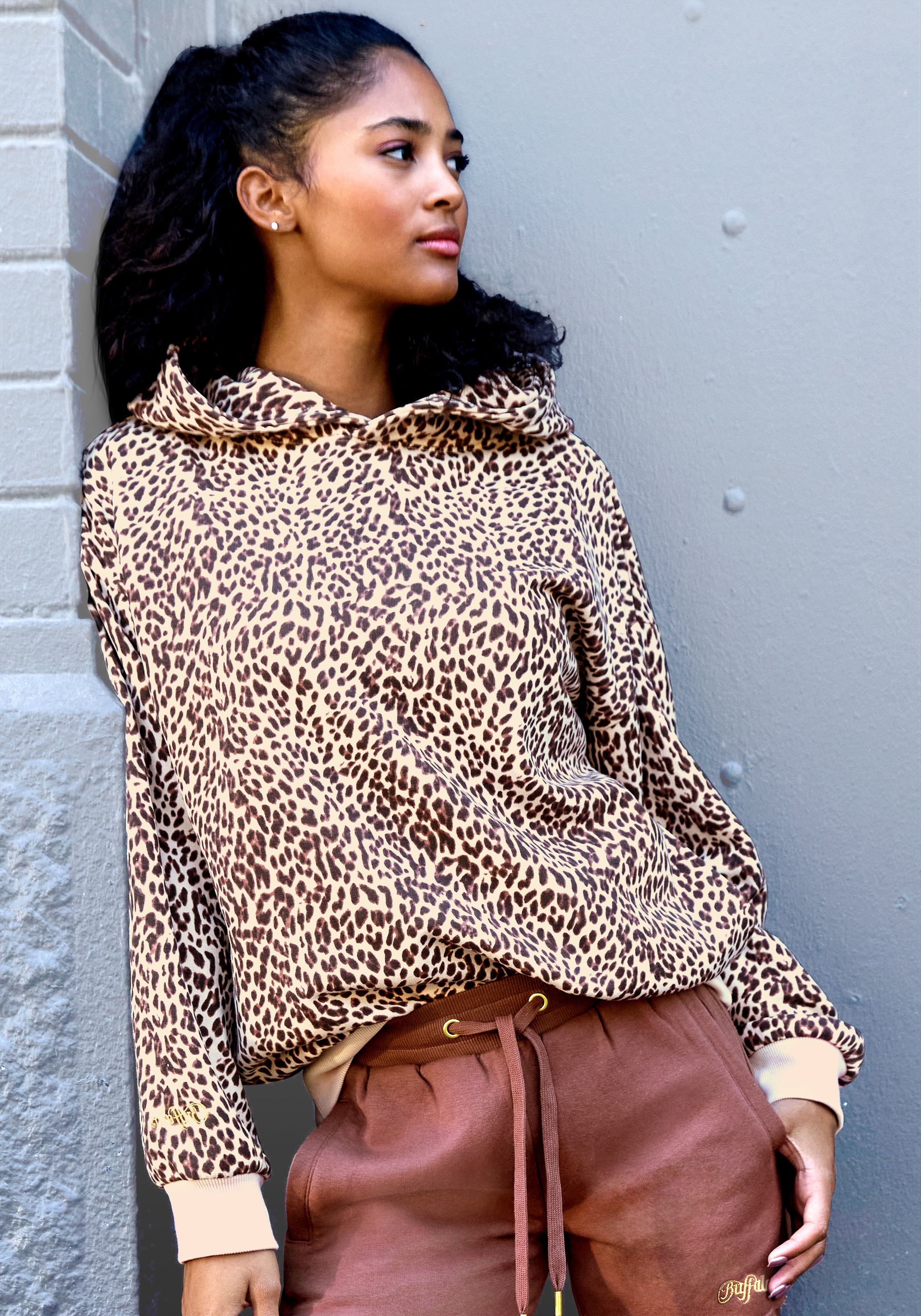 Buffalo Kapuzenpullover in Leo-Optik