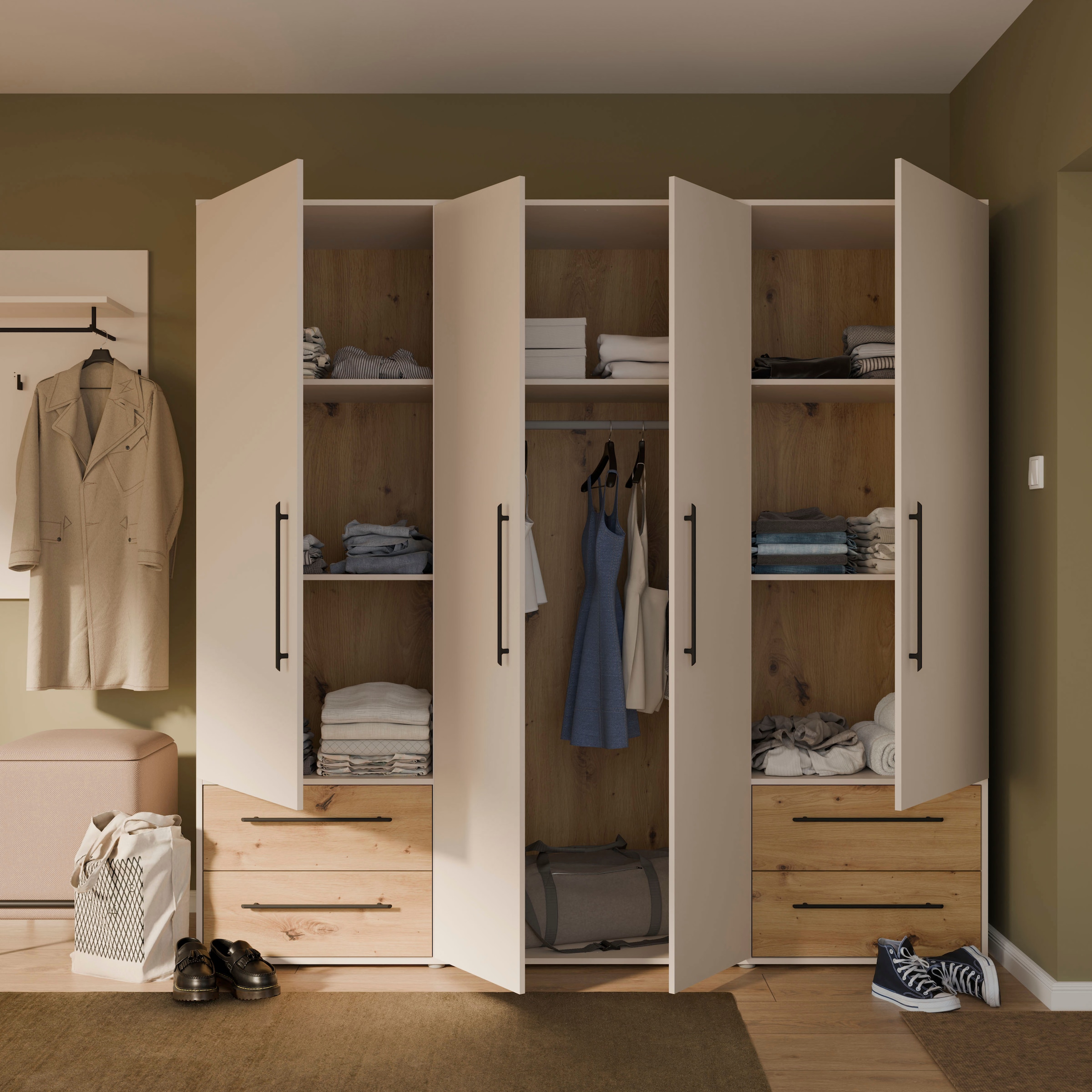 FORTE Kleiderschrank »Mokkaris ,Topseller, zeitloses Design, 3–4 Türen, Made in Europe« B/H/T ca. 145x200x59cm oder 206x200x59cm, 