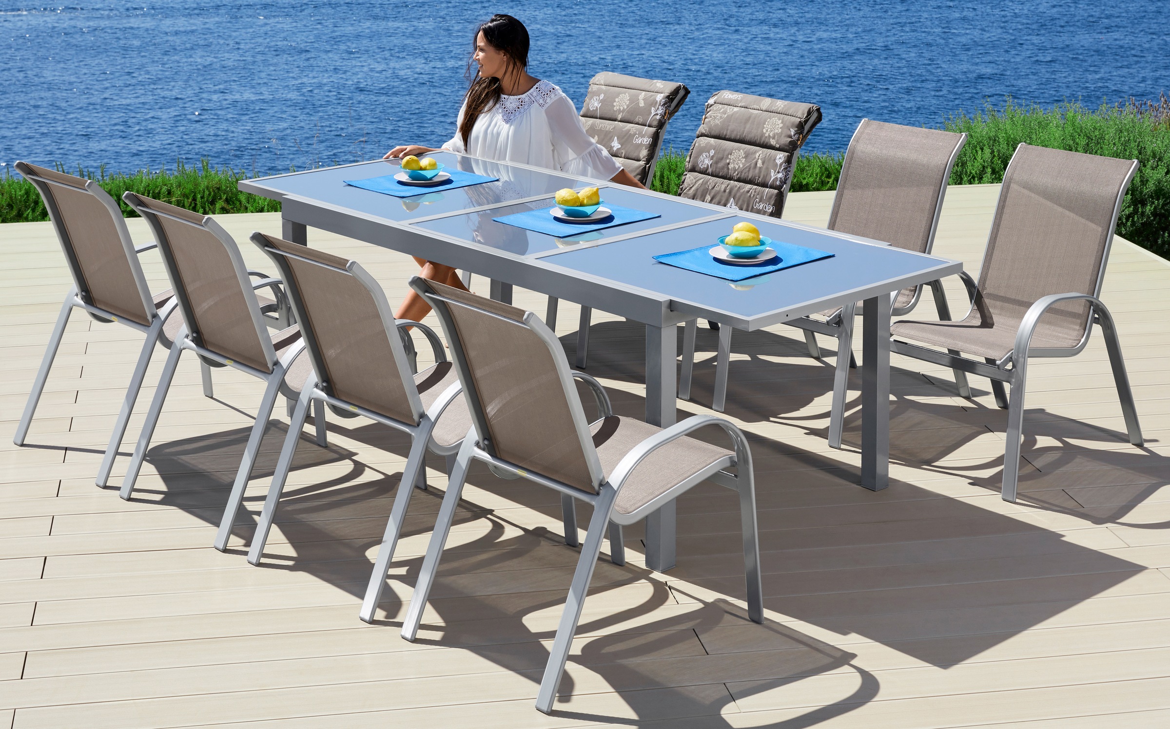 MERXX Garten-Essgruppe »Amalfi« 8x Stapelsessel, 1x Tisch 100x180-240 cm, A günstig online kaufen