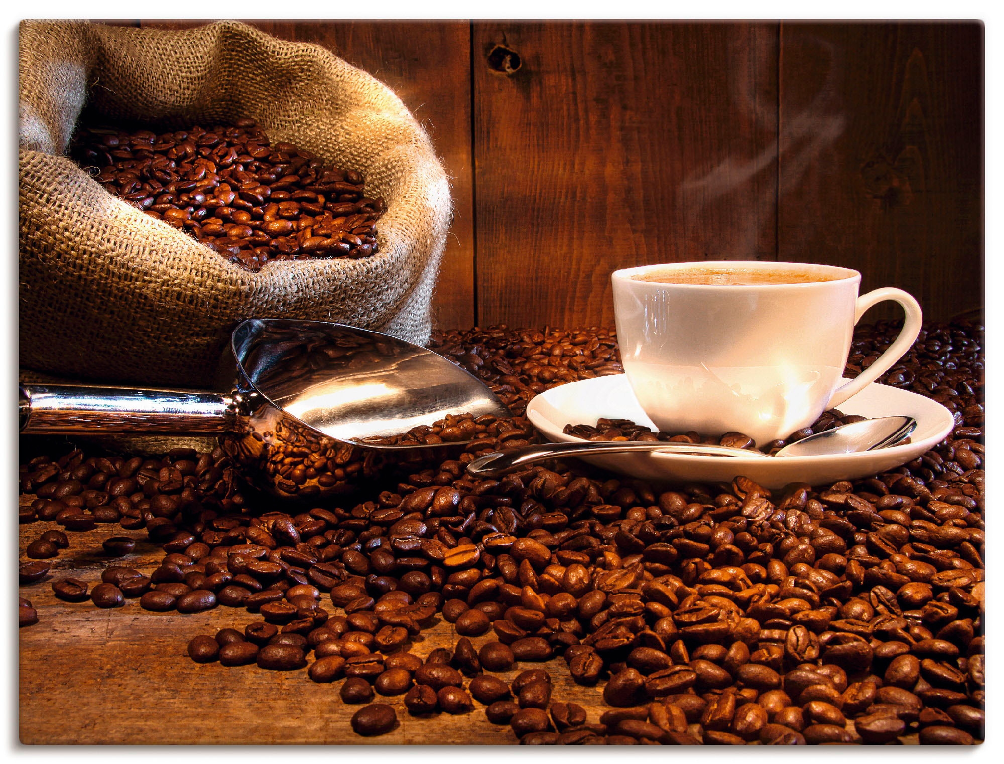 Artland Leinwandbild »Kaffeetasse und Leinensack auf Tisch«, Getränke, (1 S günstig online kaufen