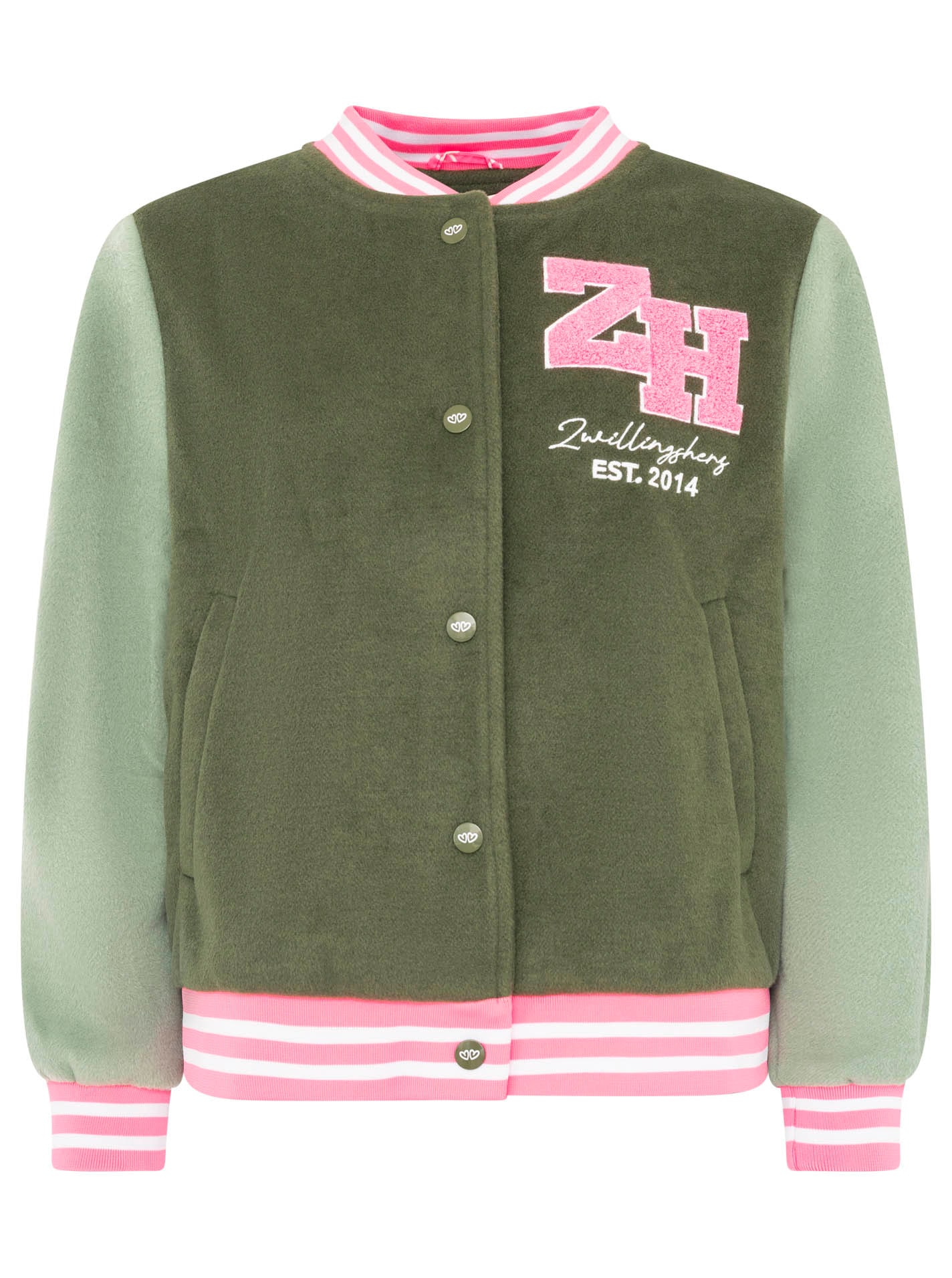 Zwillingsherz Bomberjacke »„College Uni“« abgesetzte Ärmel, gestreifte Bündchen, Eingriffstaschen, Aufnäher