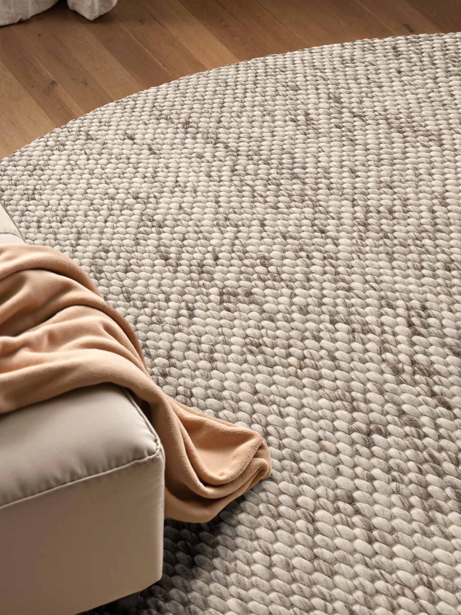 ELLE DECORATION Wollteppich »Beans« rund 10 mm Höhe Handweb Teppich Wolle, Rund, Perlenstruktur, Wohnzimmer, Schlafzimmer