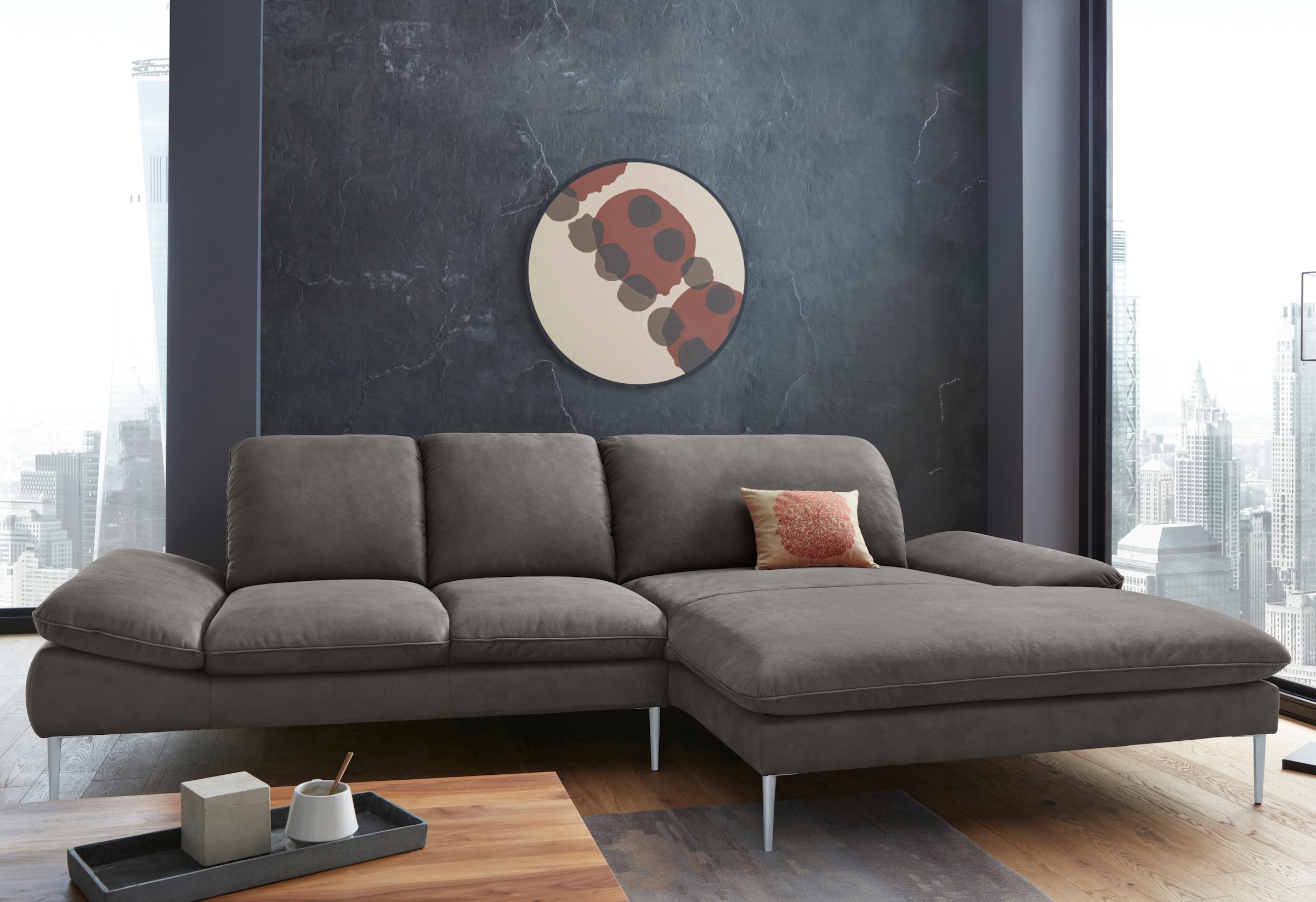 W.SCHILLIG Ecksofa »enjoy&MORE, Designsofa, elegant und bequem, L-Form«, mit Sitztiefenverstellung, Füße silber matt, Breite 310 cm