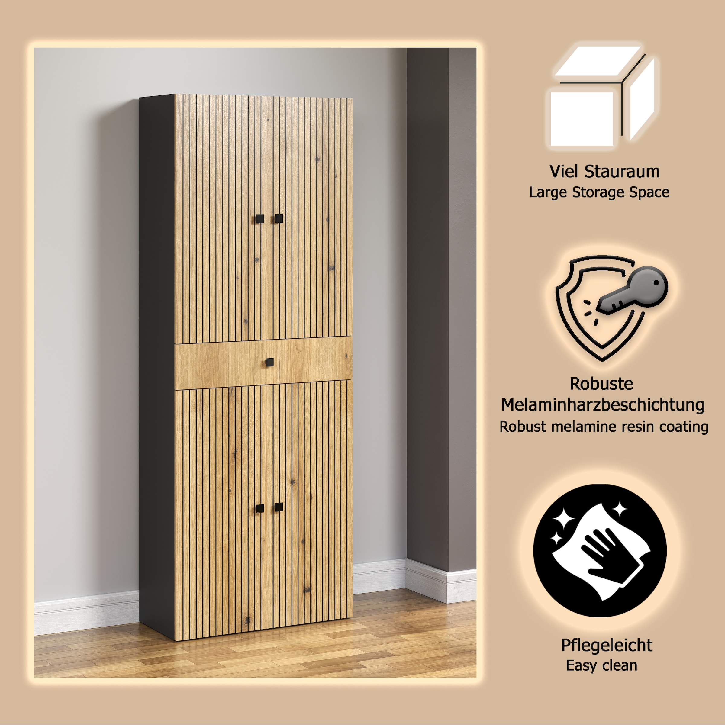 welltime Hochschrank »Amrum«, Badezimmerschrank mit und ohne Schublade - (B/T/H) 40-70/31/186 cm