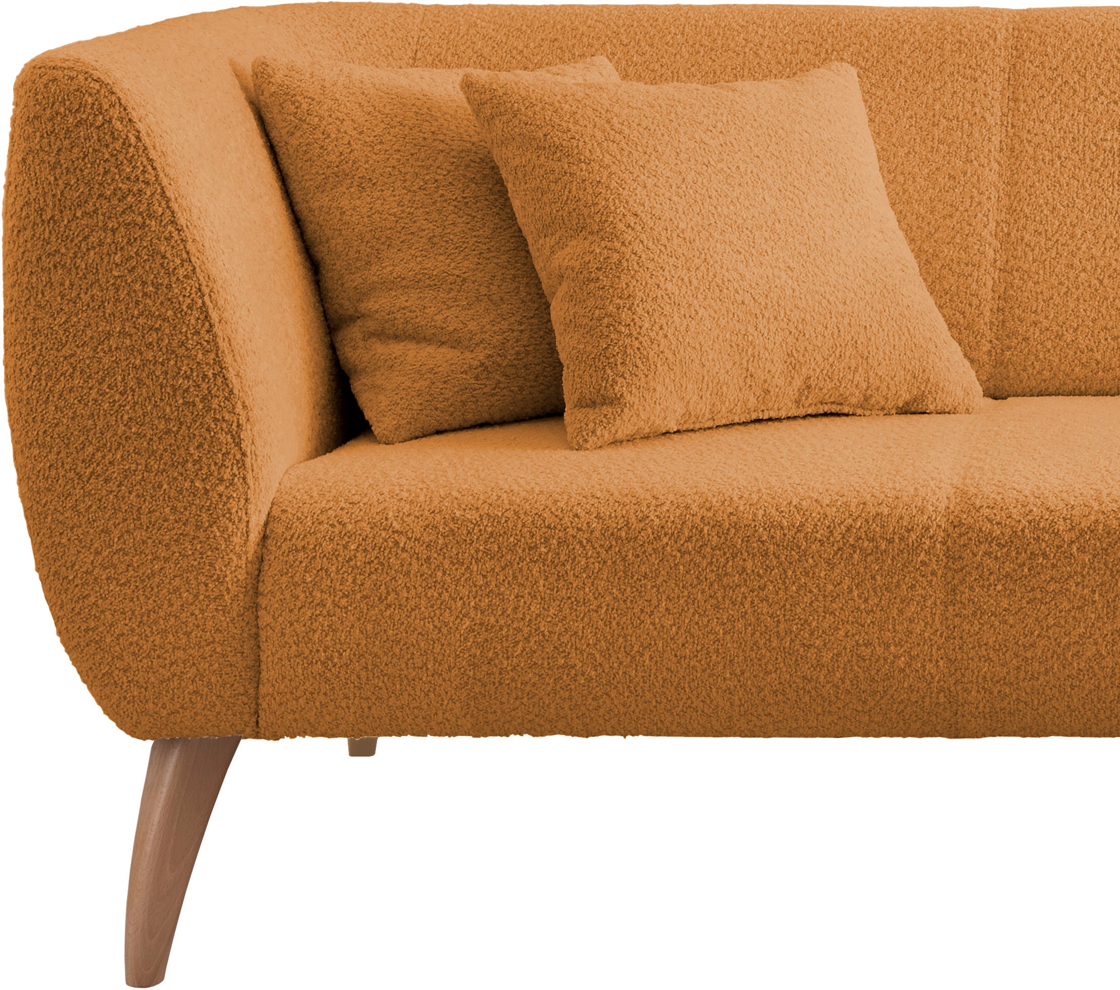INOSIGN Ecksofa »Colori Polstermöbel mit zeitlos eleganter Rückenführung. L-Form«, Holzfußfarbe wählbar, inkl. 4x Zierkissen