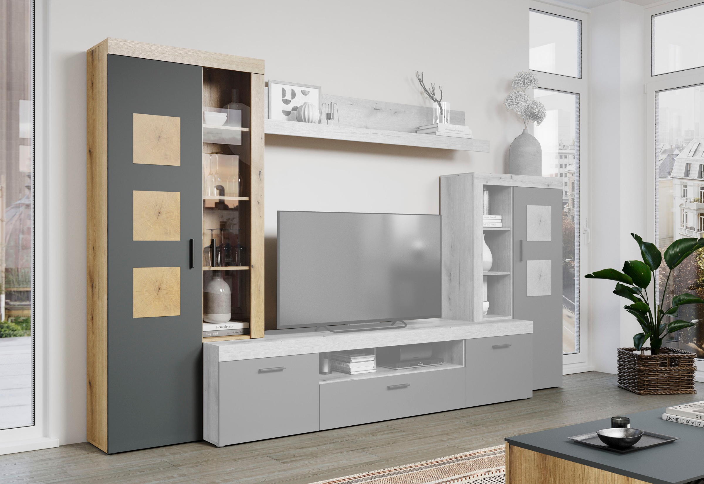 Home affaire Stauraumvitrine »Ghent«, (Packung, 1 St.), Mit Hirnholzapplikationen
