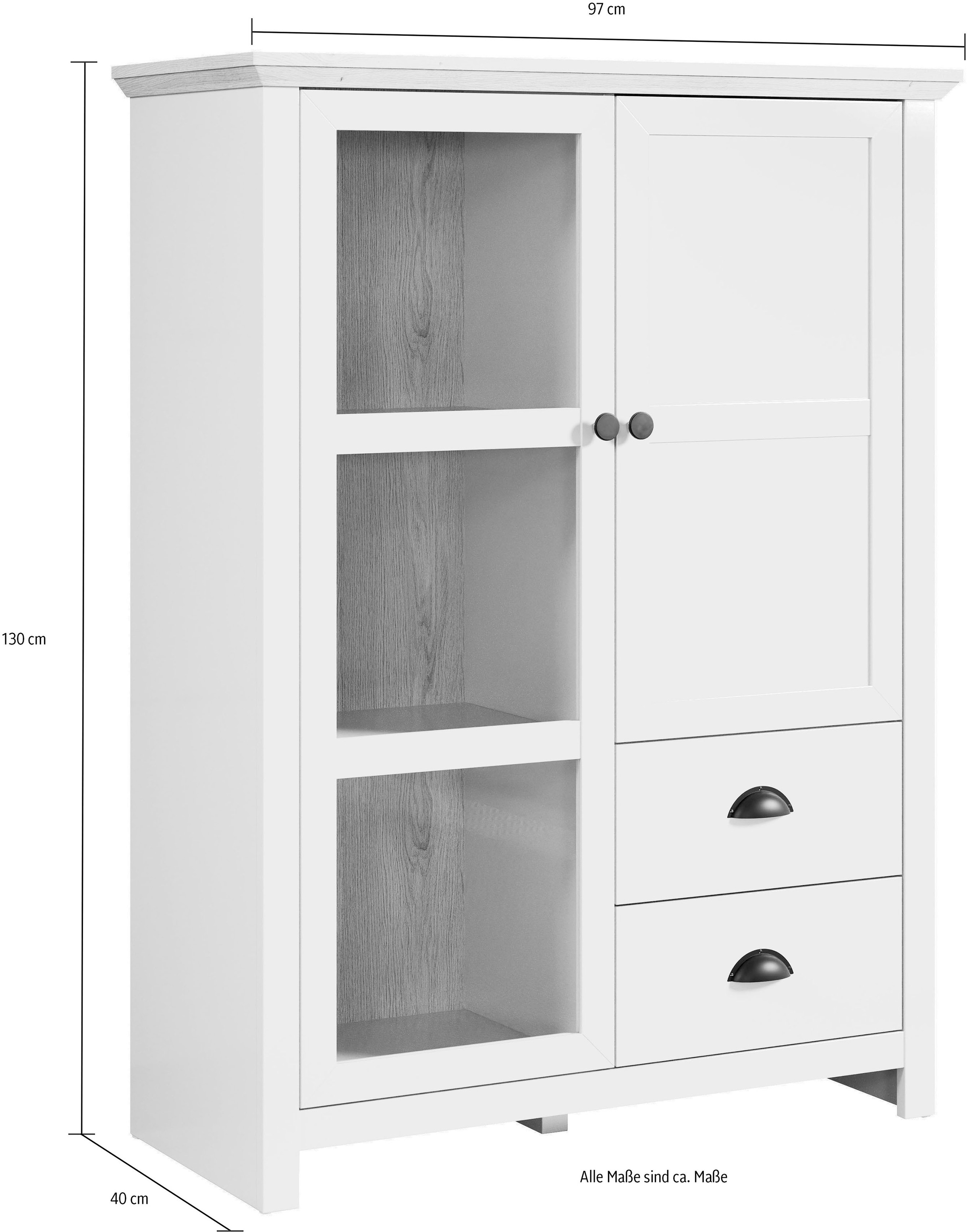 Home affaire Highboard »Herzwill«, Breite 97 cm, Höhe 130 cm, Stauraum, Türen und Korpus, mattes Grau