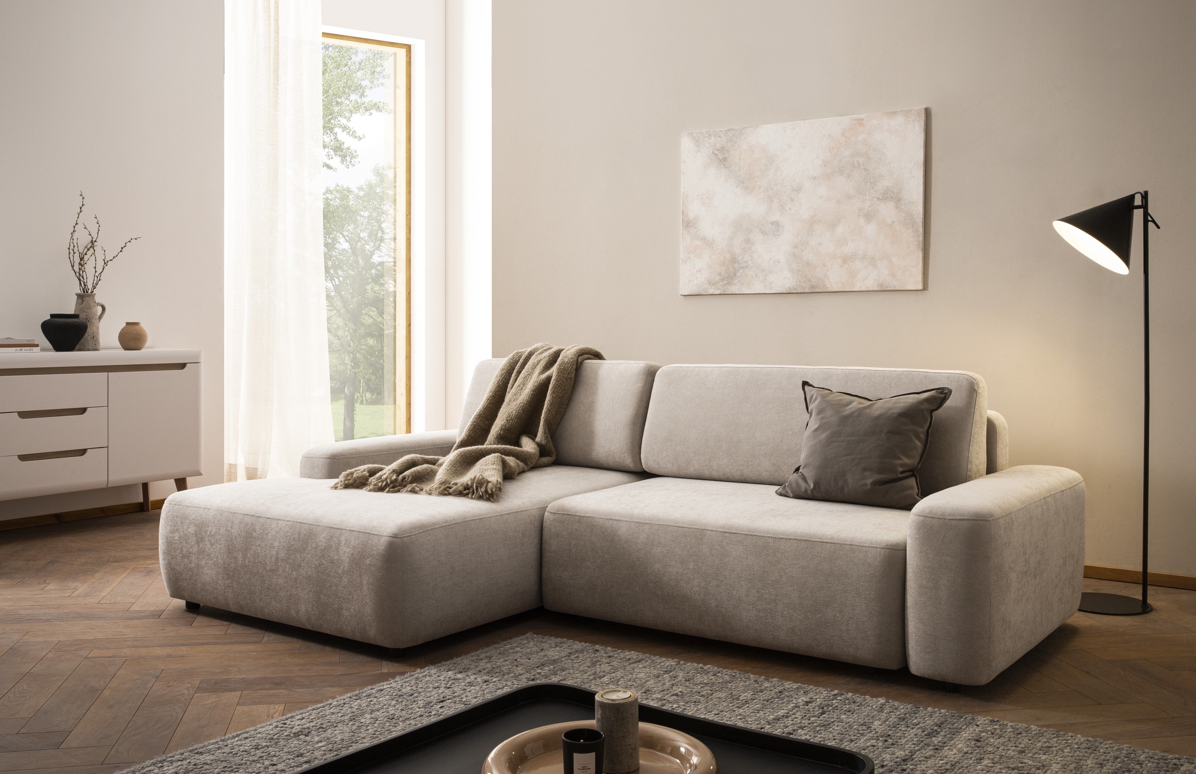 INOSIGN Ecksofa »TORGE (264cm), Schlafsofa in Cord, Samtvelours o Struktur günstig online kaufen