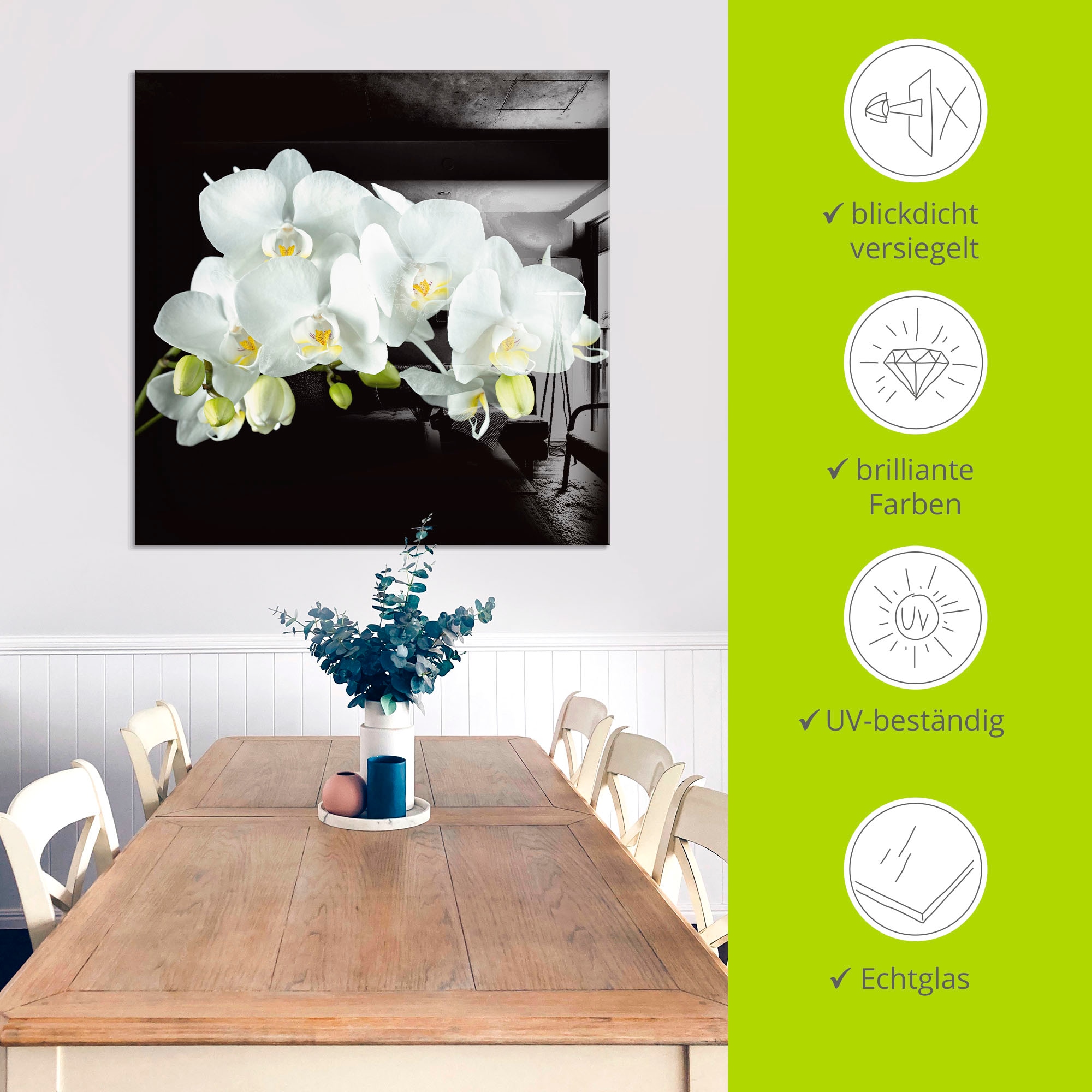 Artland Glasbild »Weiße Orchidee auf schwarzem Hintergrund«, Blumen, (1 St.), in verschiedenen Größen