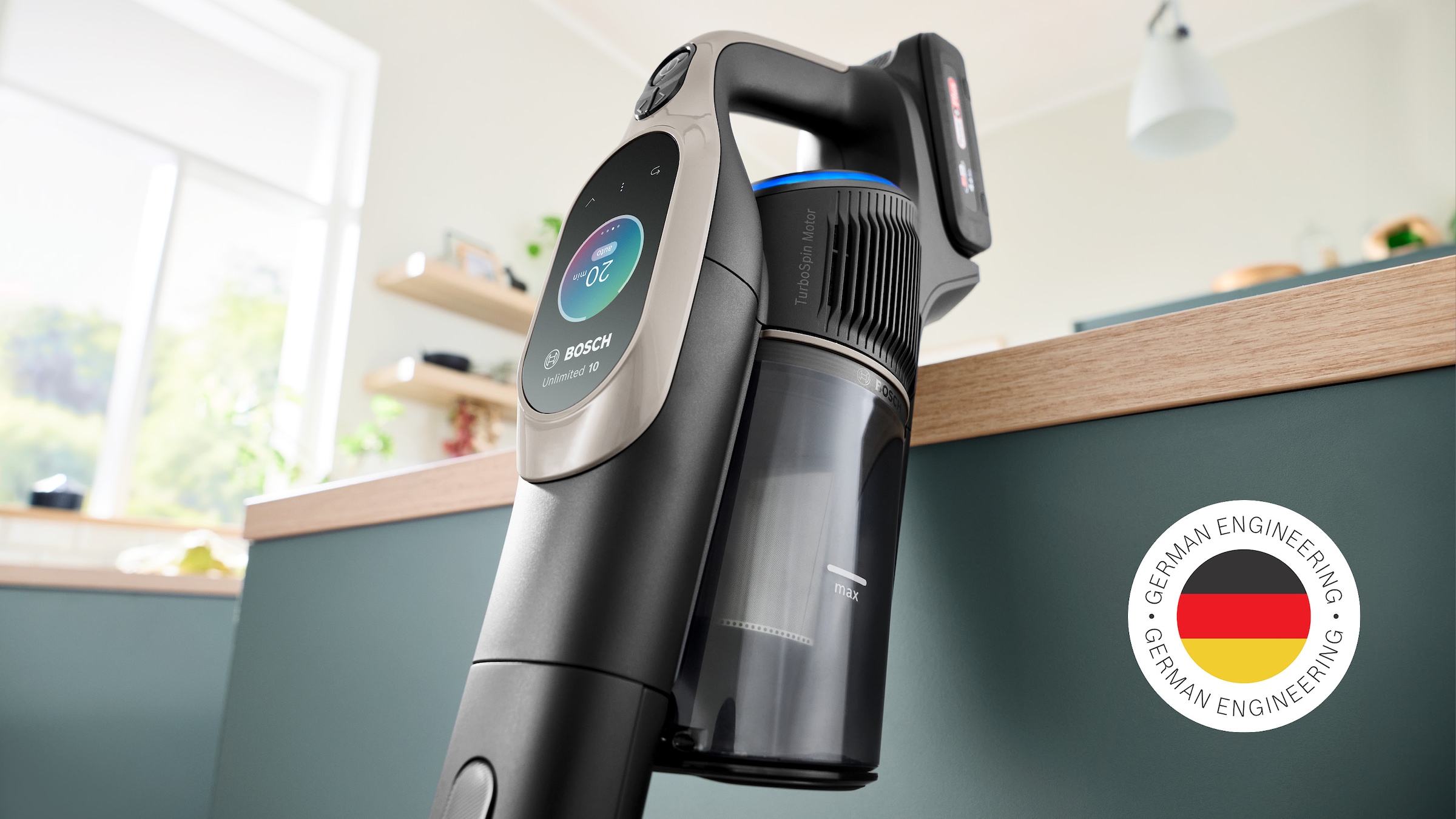 BOSCH Akku-Stielstaubsauger »Unlimited 10 BTS1042GQC, MicroClean™ Technology, 10 J. Motorgarantie«, Display, Knickrohr, HEPA-Filtersystem, Schnellladegerät, 2 Akkus, grau