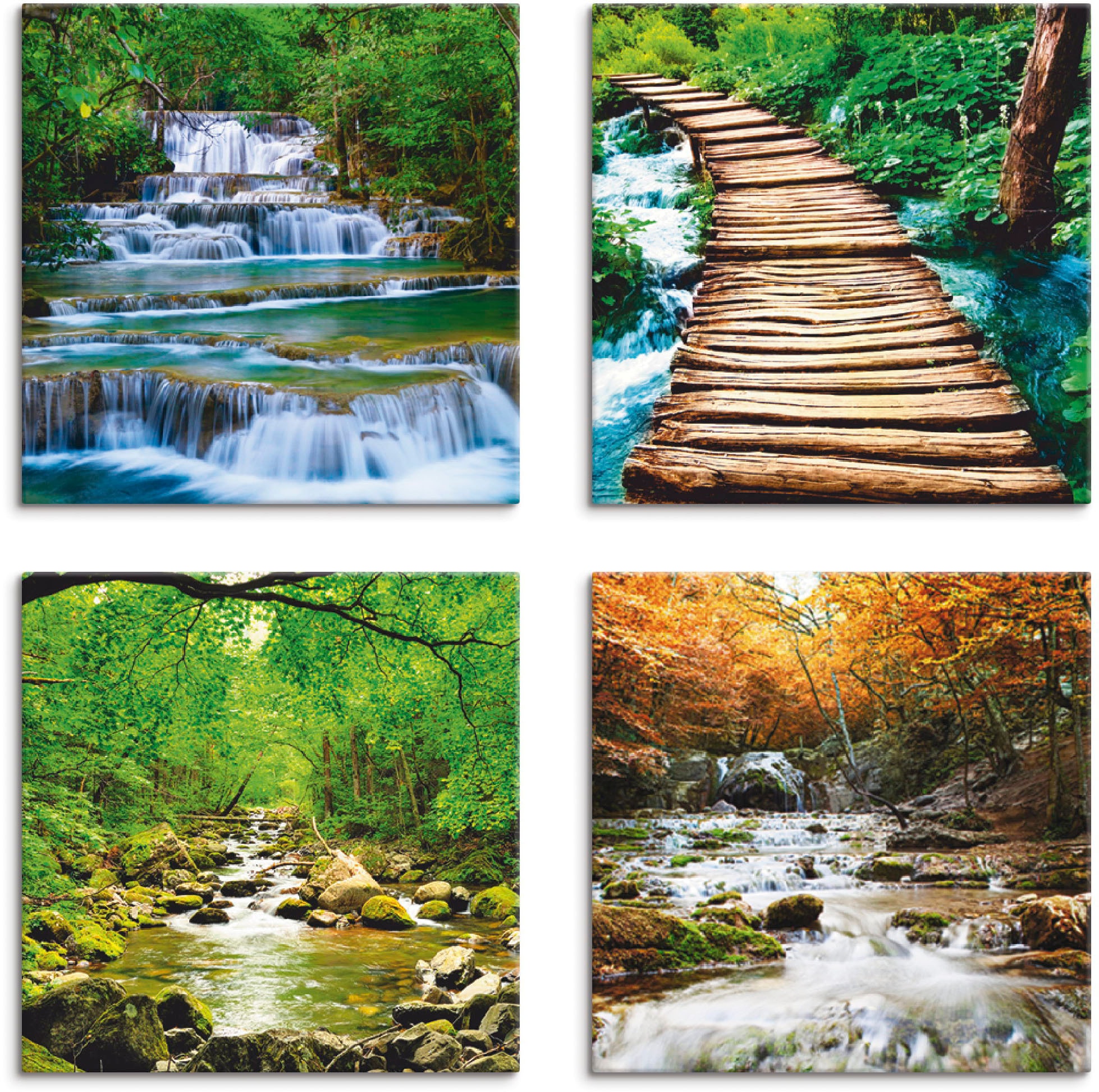 Artland Leinwandbild »Wasserfall Herbstwald Fluß Smolny«, Gewässer, (4 St.),  4er Set, verschiedene Größen auf Raten bestellen