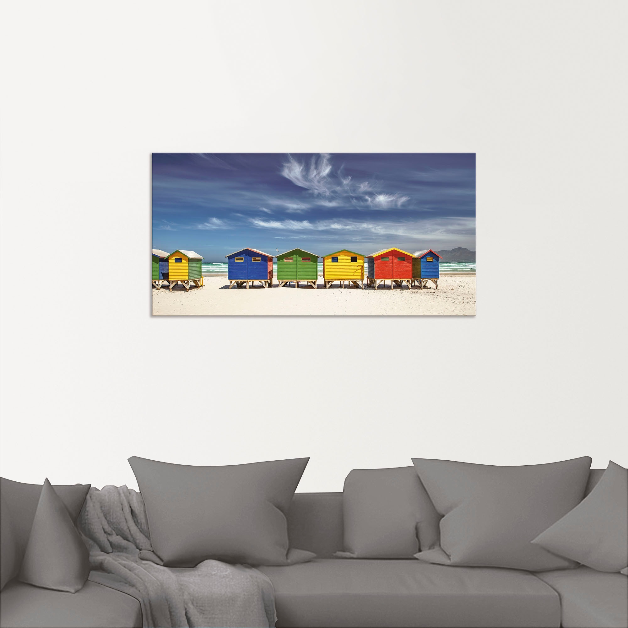 Artland Wandbild »Bunte Strandhäuser bei Kapstadt«, Strandbilder, (1 St.), als Alubild, Outdoorbild, Leinwandbild, Poster, Wandaufkleber